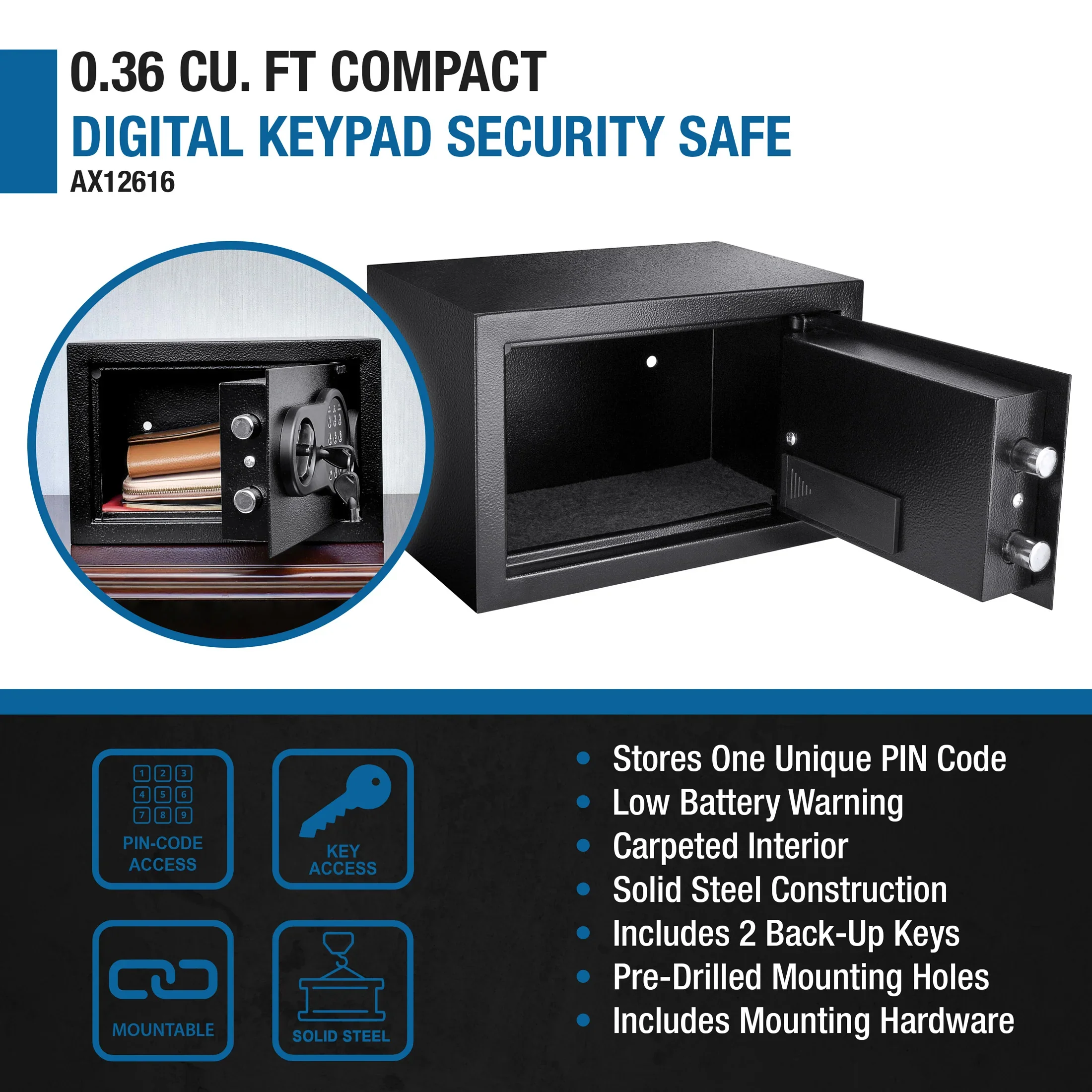 0.36 Cu. ft Digital Keypad Security Safe | AX12616 - Image 8