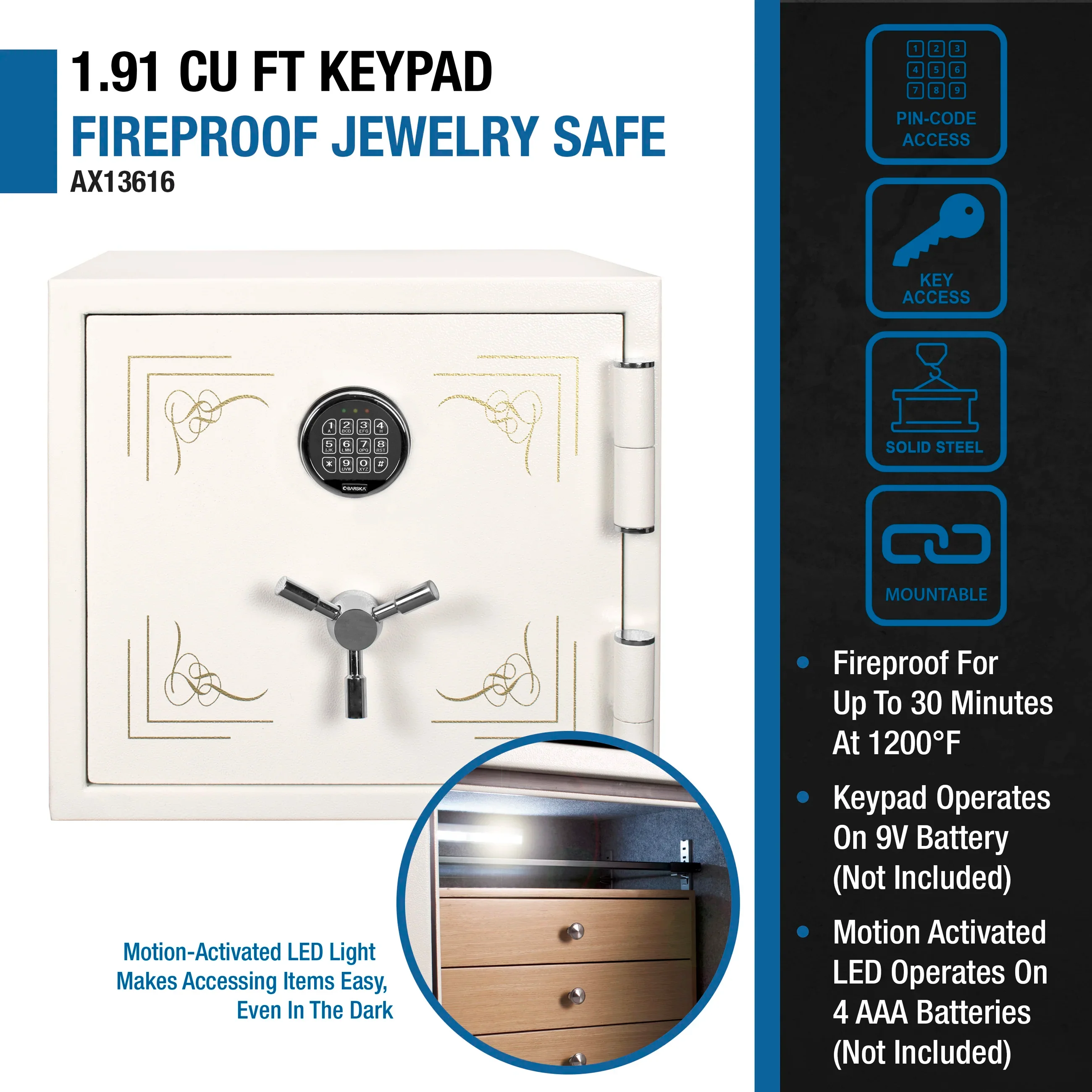 1.91 Cu. ft Keypad Fireproof Jewelry Safe | AX13616 - Image 9