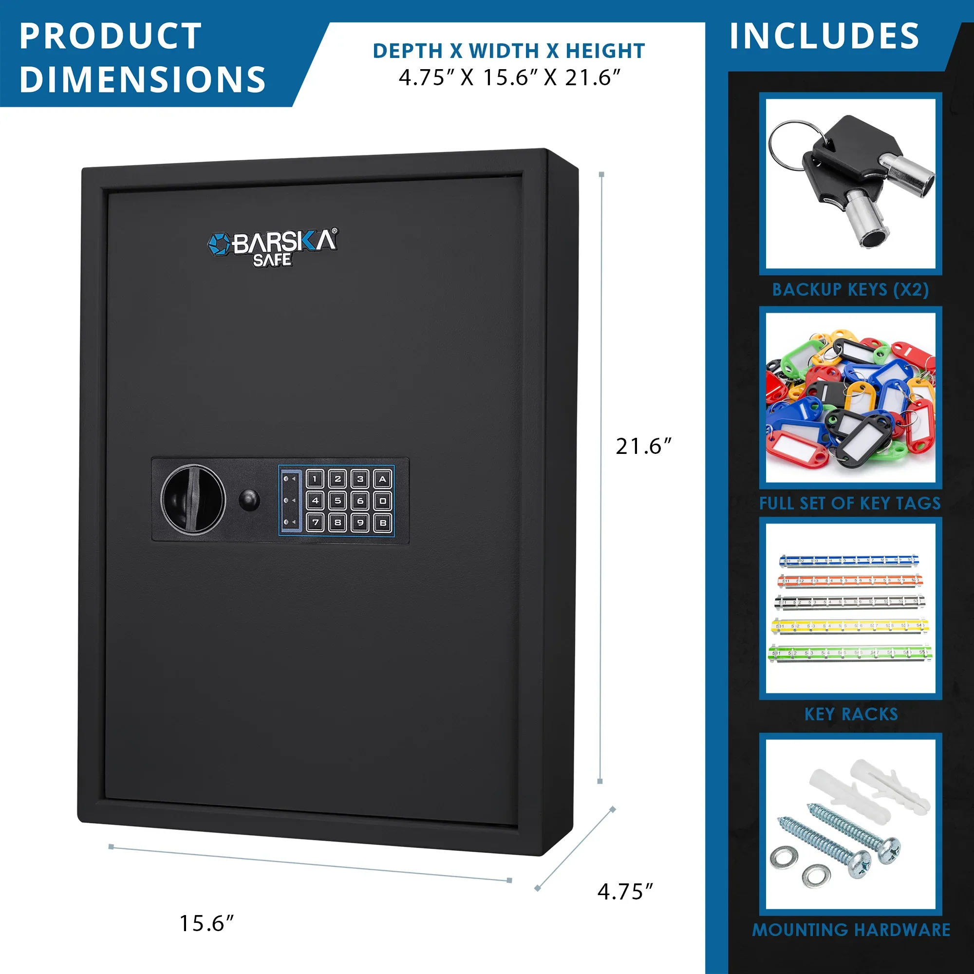 100 Capacity Fixed Position Key Cabinet Digital Keypad Wall Safe, Black | AX13370 - Image 9