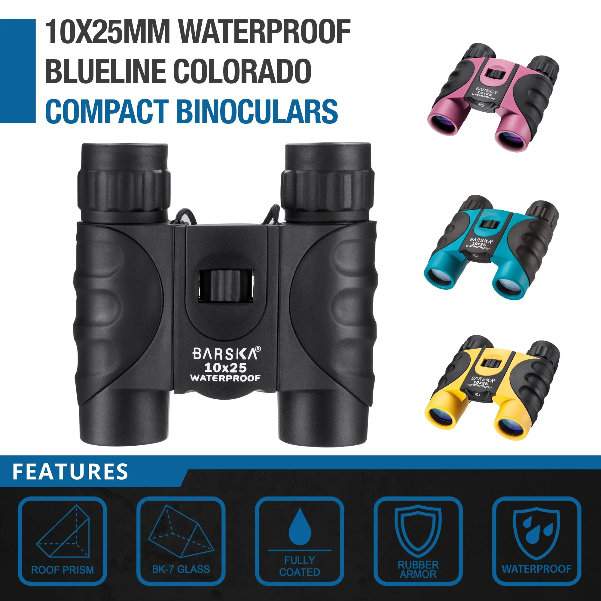 10x25mm Blueline Colorado Compact Waterproof Binoculars, Available in 5 Colors | AB12725, AB12418, AB12726, CO10696 - Image 10