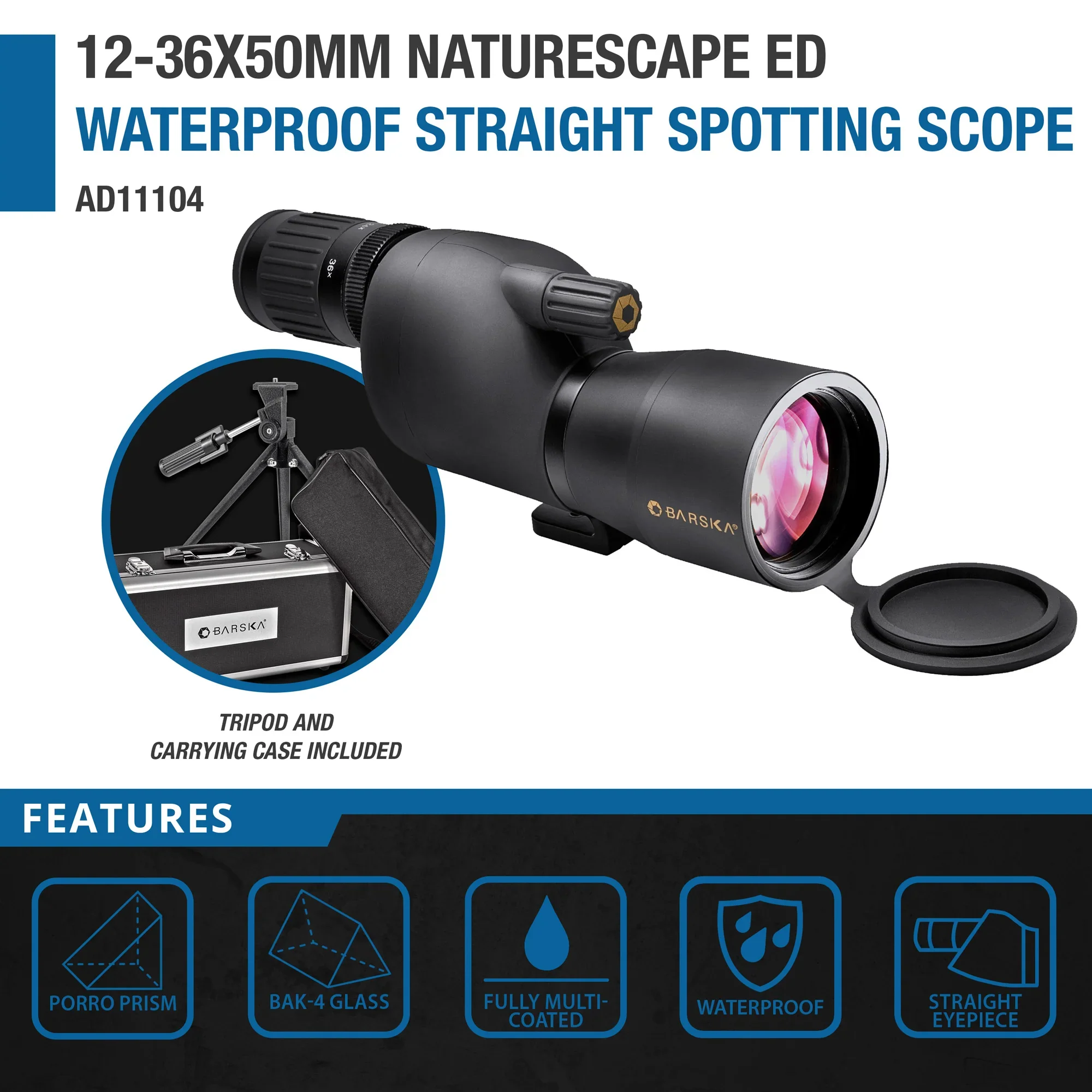 12-36x50mm Naturescape ED Waterproof Straight Spotting Scope | AD11104 - Image 4