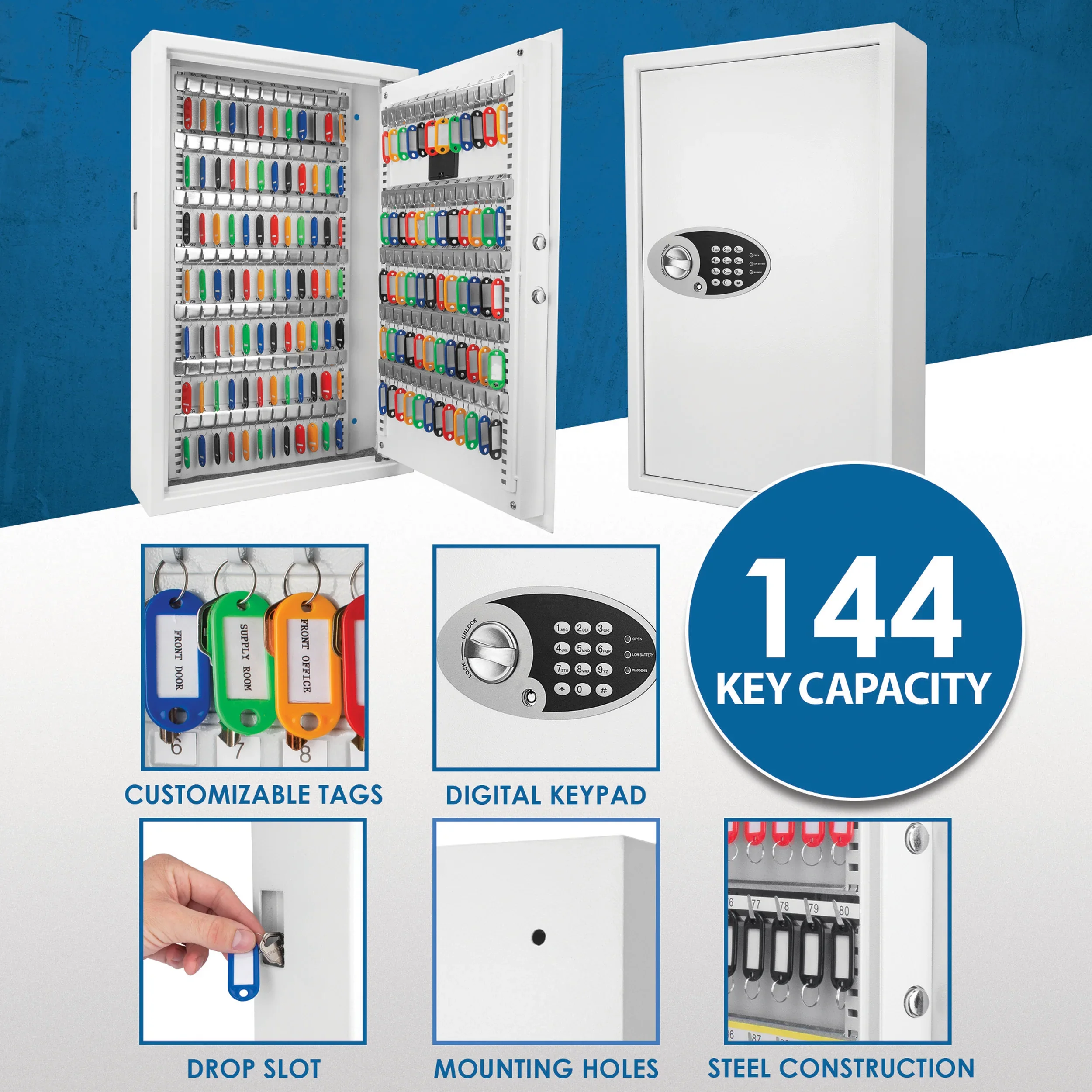 144 Capacity Adjustable Key Cabinet Digital Keypad Wall Safe | AX12660 - Image 8