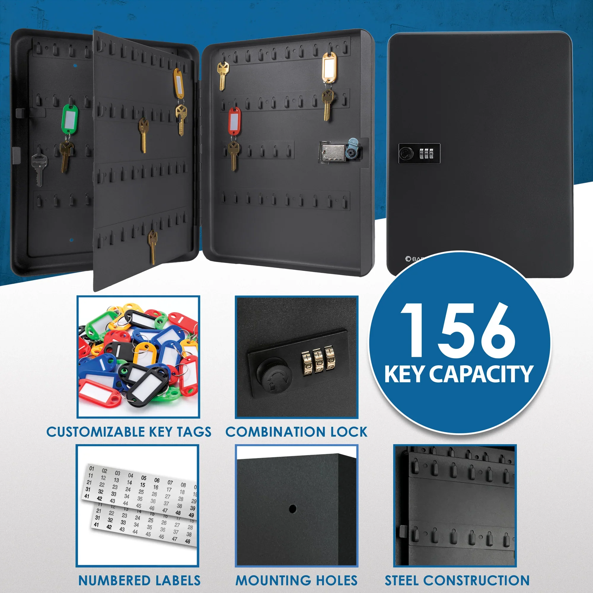 156 Capacity Fixed Position Key Cabinet with Combination Lock | CB13608 - Image 9