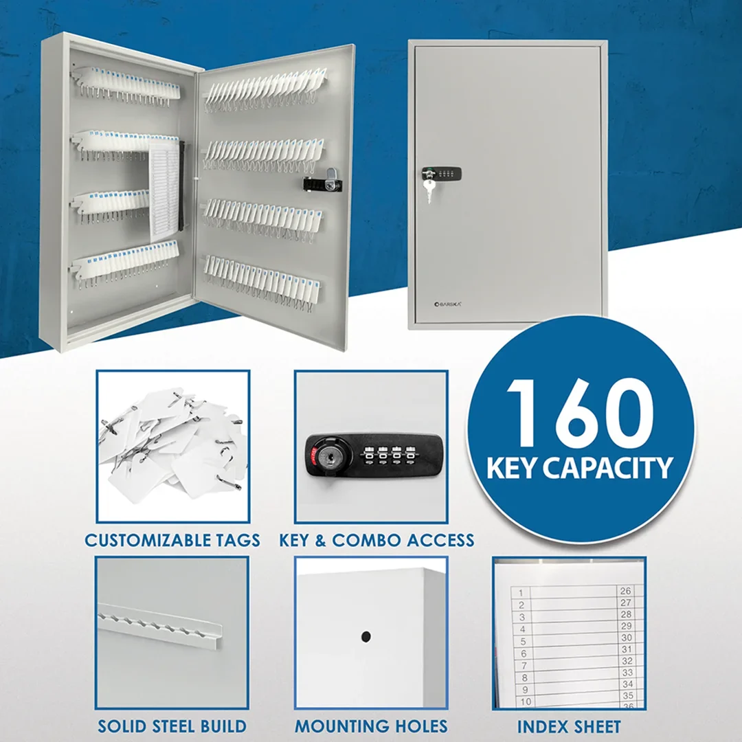 160 Capacity Fixed Position Key Cabinet with Combination & Key Lock, White Tags | CB13602 - Image 8