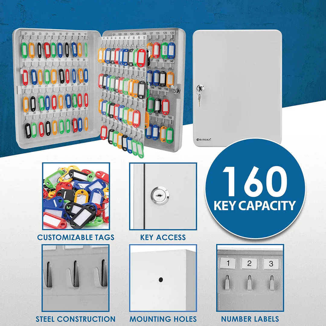 160 Capacity Fixed Position Key Cabinet with Key Lock, Grey | CB12488 - Image 12