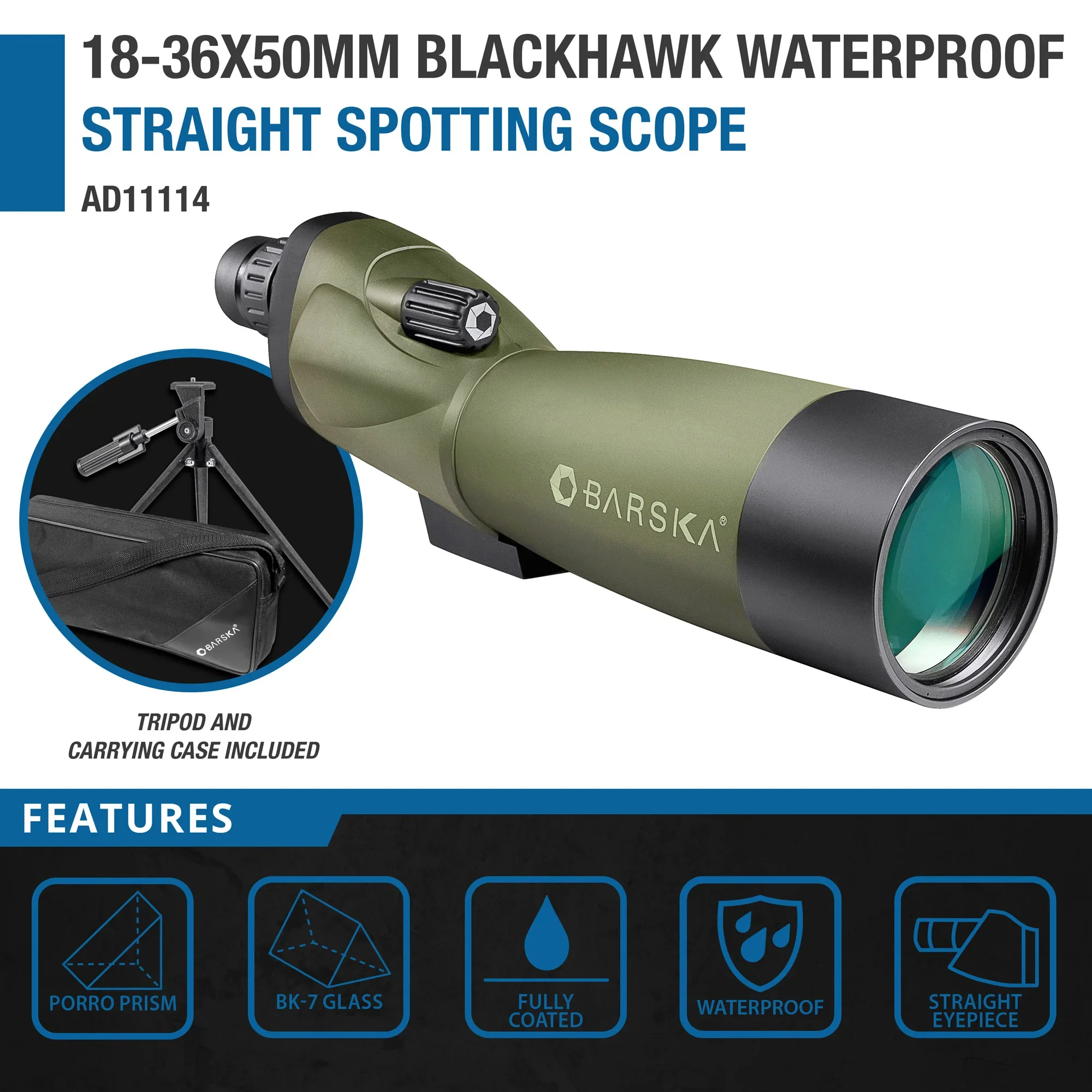 18-36x50mm Blackhawk Waterproof Straight Spotting Scope | AD11114 - Image 4