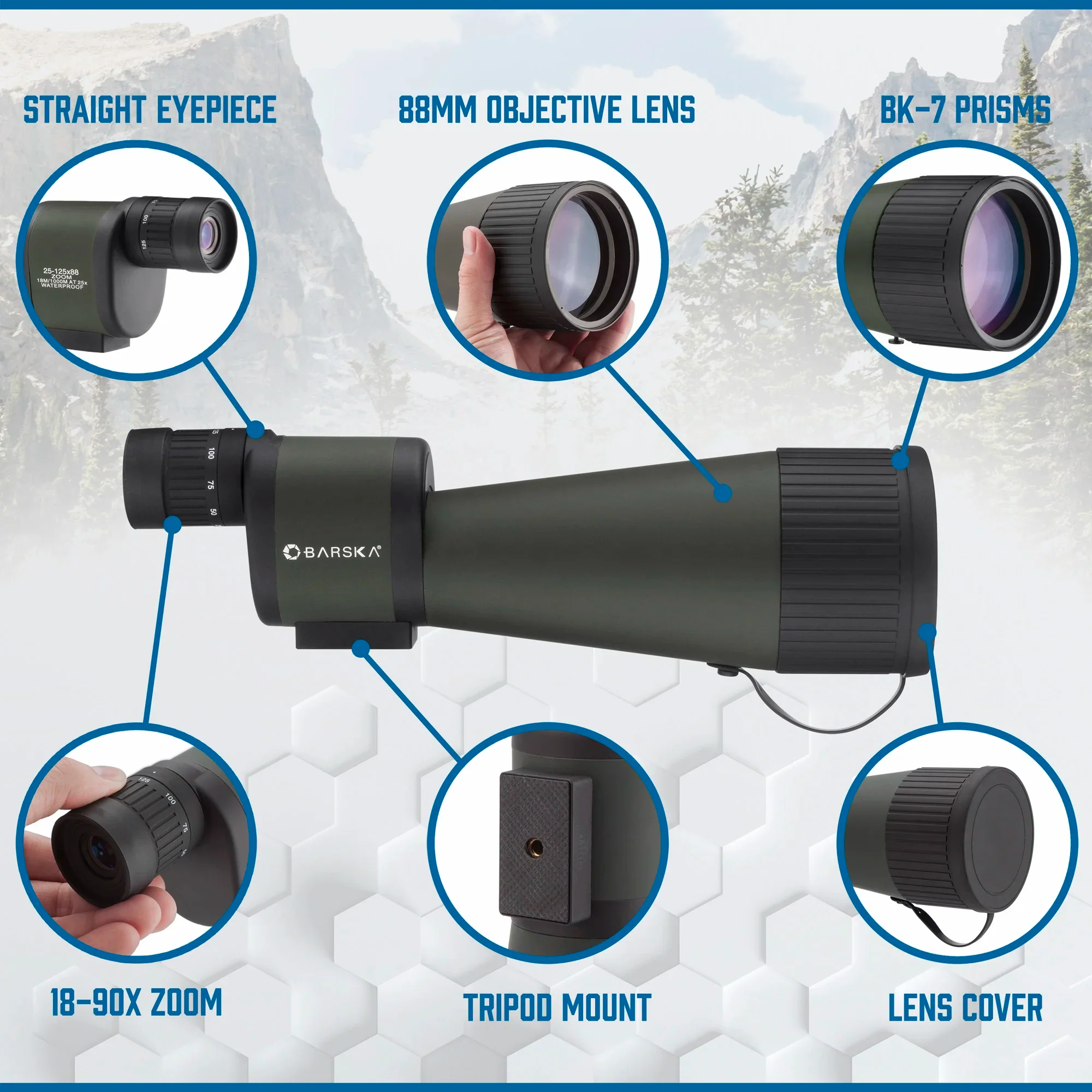 18-90x88mm Benchmark Waterproof Straight Spotting Scope | AD11334 - Image 9