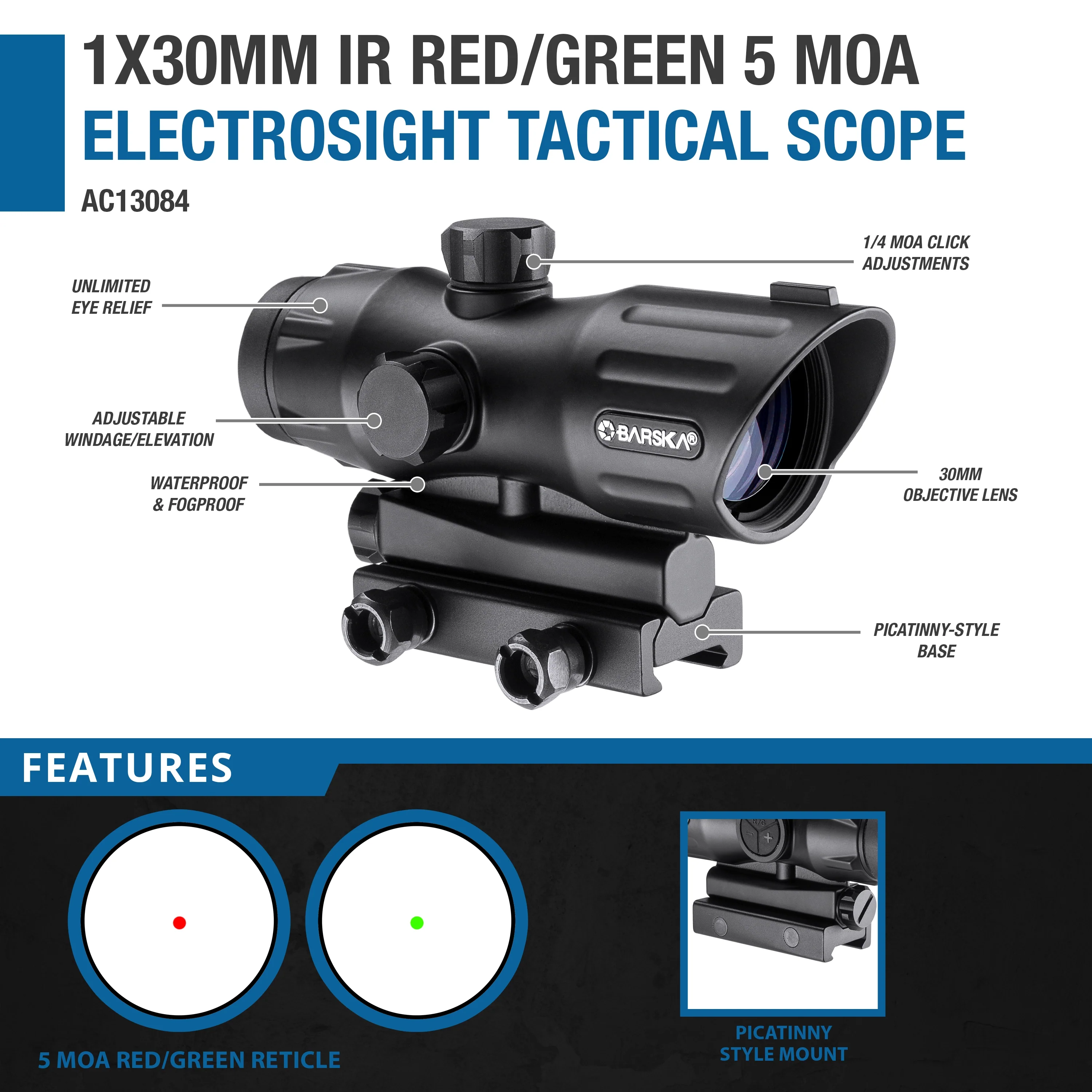 1x30mm Electro sight IR Red/Green 5 MOA Sight | AC13084 - Image 6