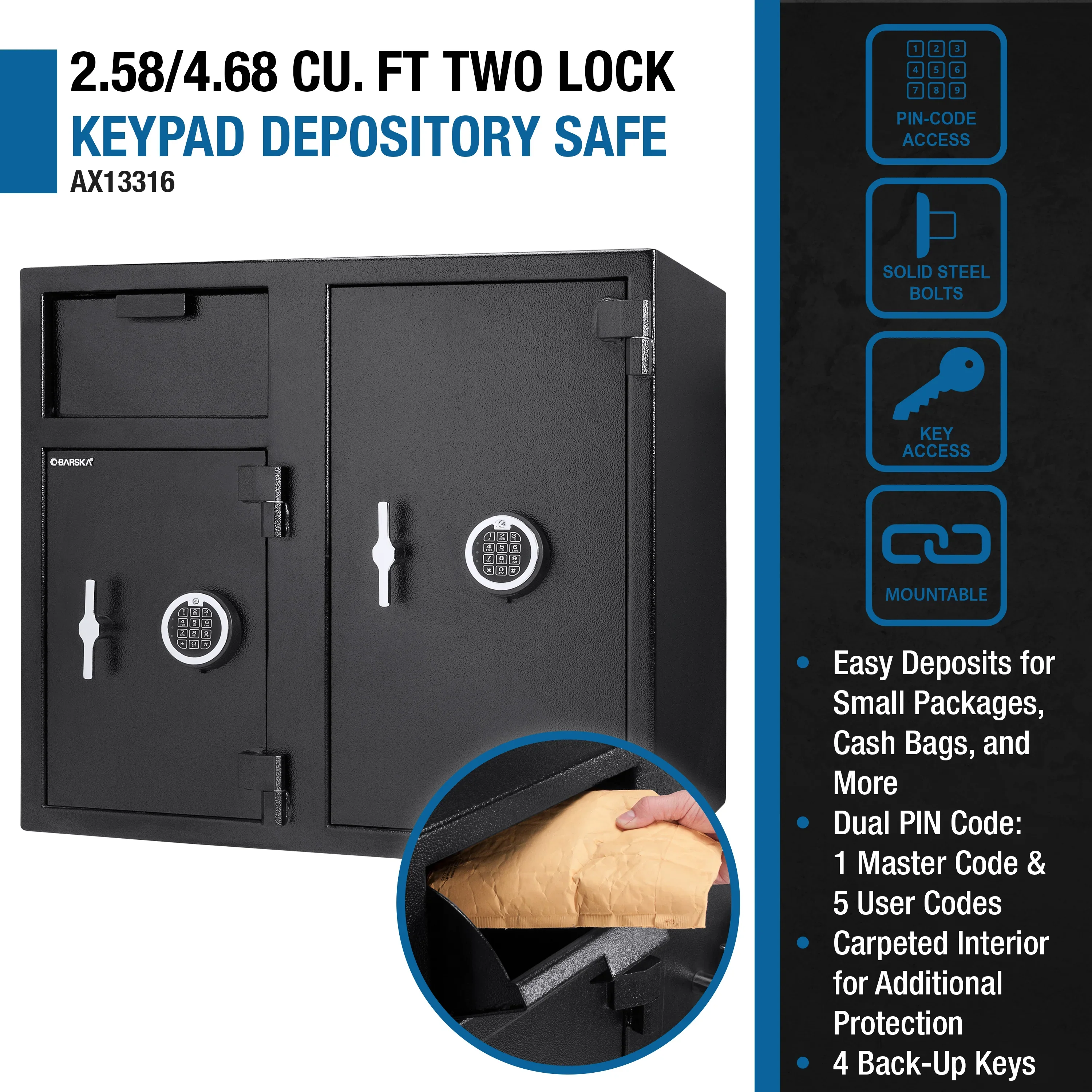 2.58/4.68 Cu. ft Dual Compartment Keypad Depository Safe | AX13316 - Image 6