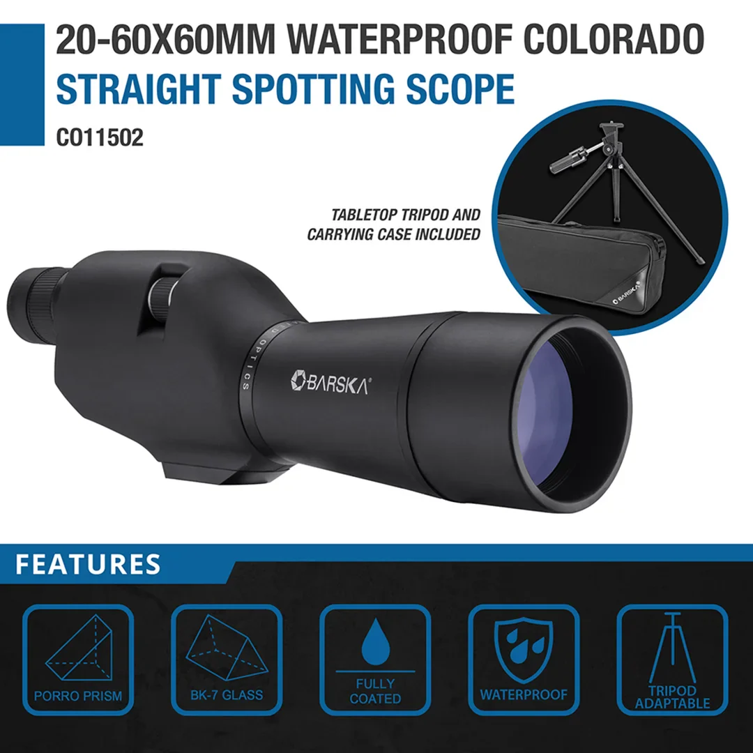 20-60x60mm Colorado Waterproof Straight Spotting Scope, Black | CO11502 - Image 7