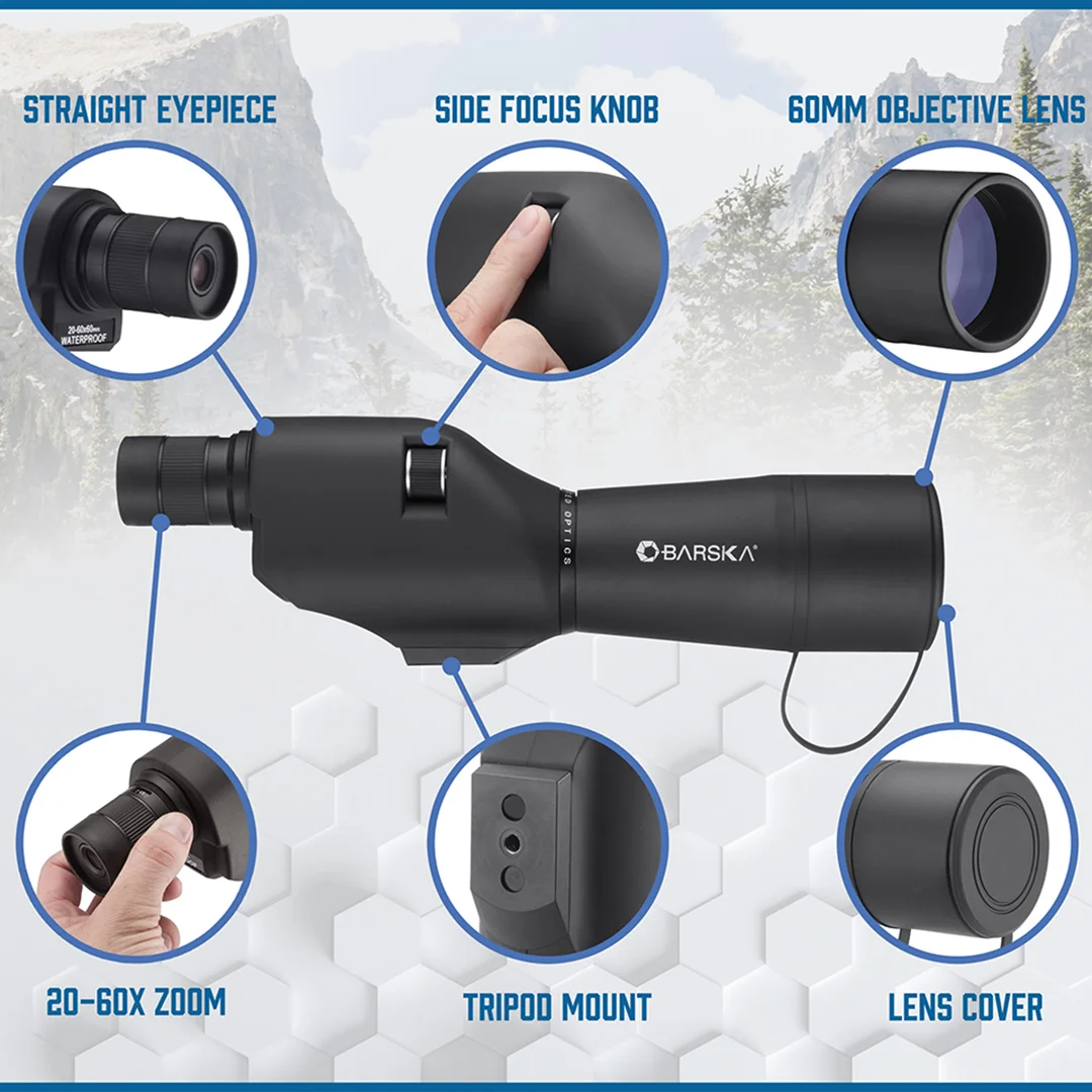 20-60x60mm Colorado Waterproof Straight Spotting Scope, Black | CO11502 - Image 8