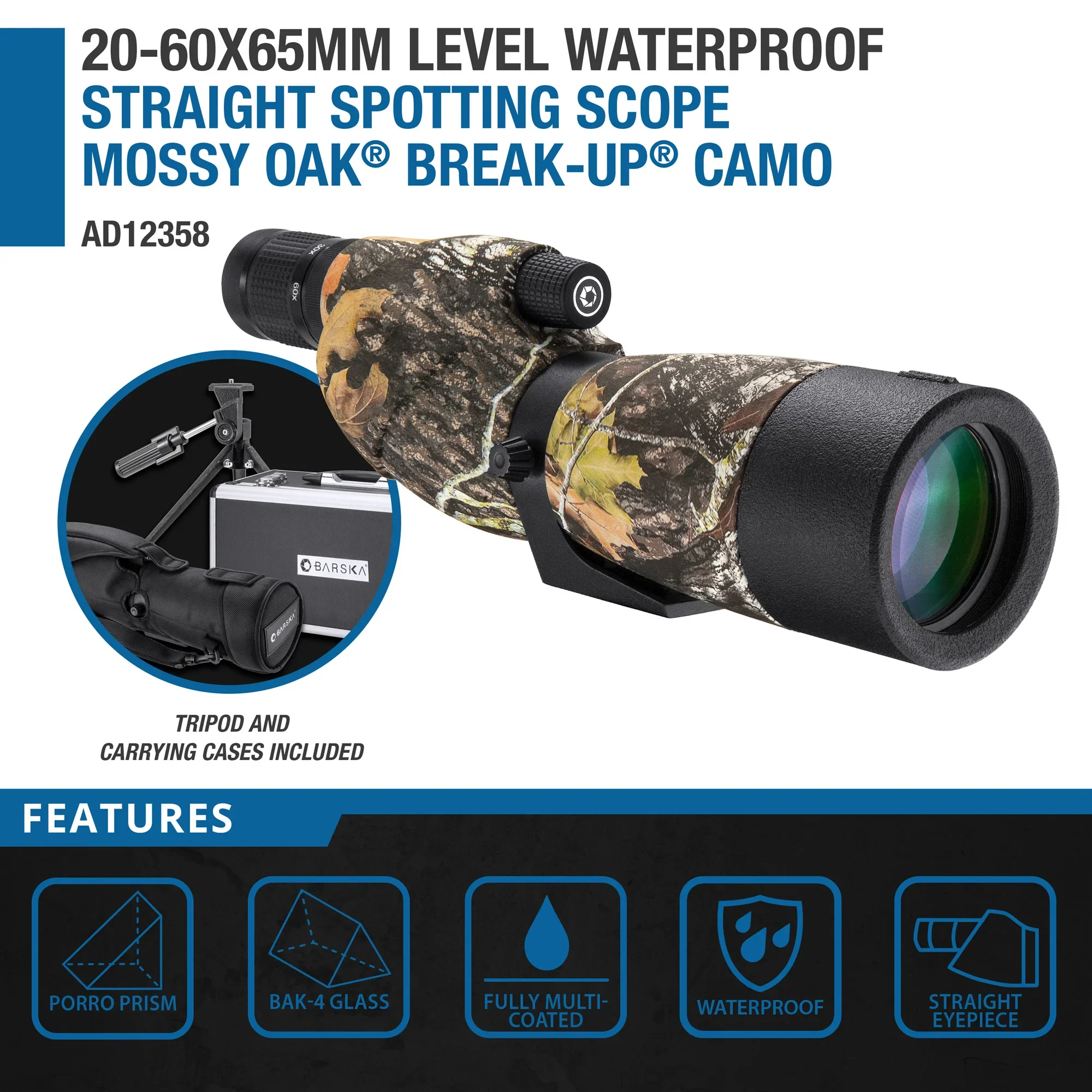 20-60x65mm Level Waterproof Straight Spotting Scope, Mossy Oak® Break-Up® Camo | AD12358 - Image 8