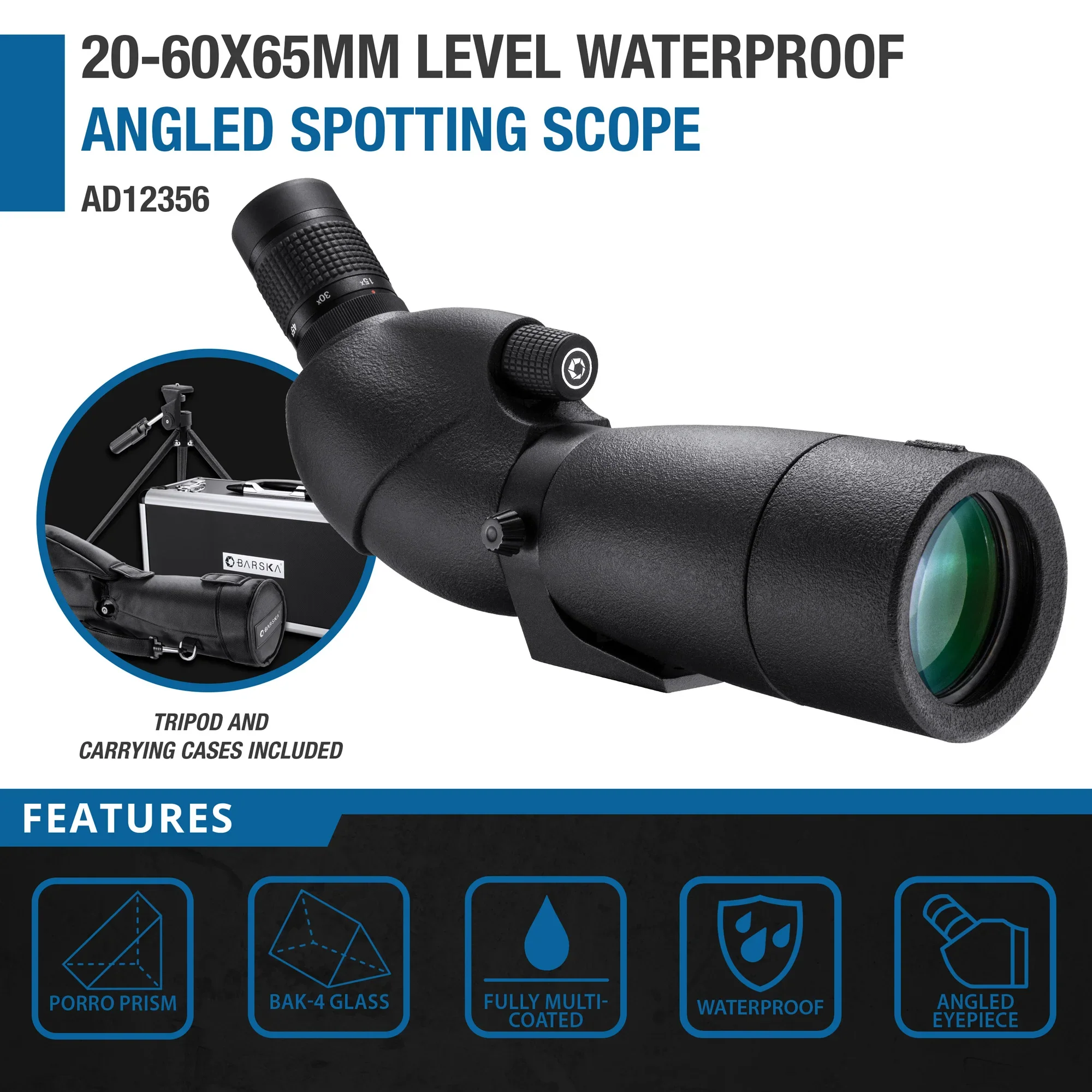 20-60x65mm Level Waterproof Angled Spotting Scope | AD12356 - Image 8