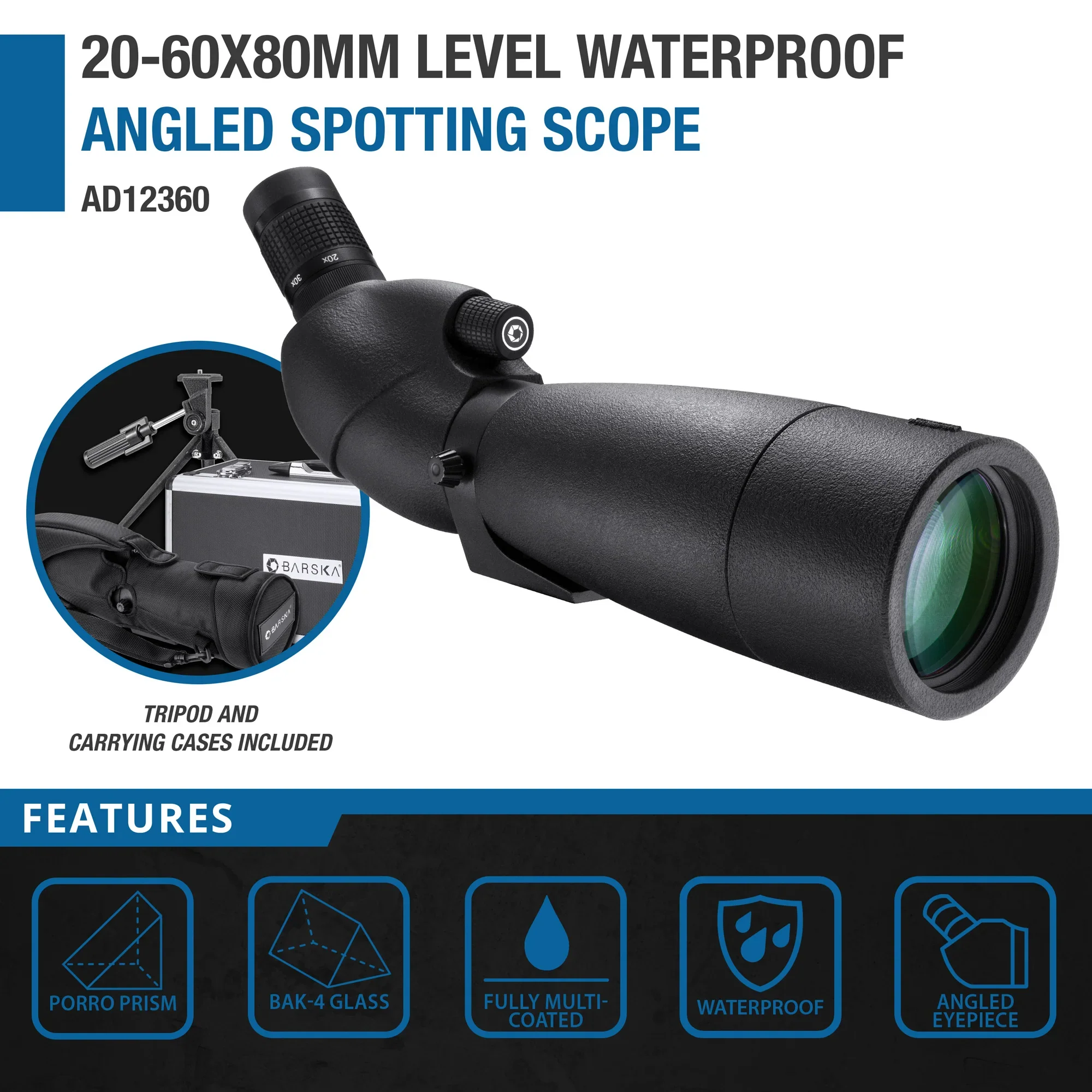 20-60x80mm Level Waterproof Angled Spotting Scope | AD12360 - Image 8