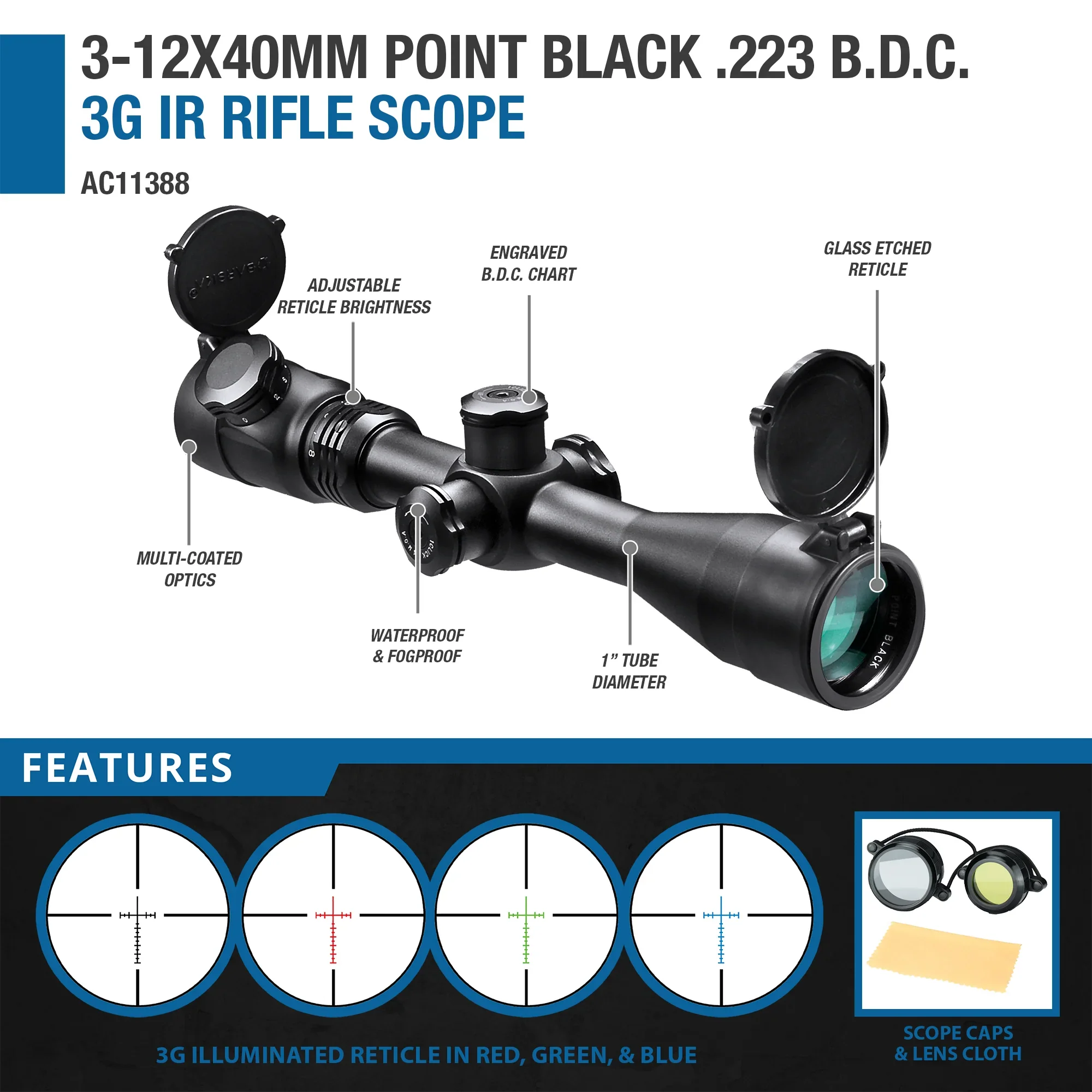 3-12x40mm Point Black .223 B.D.C. 3G IR Rifle Scope | AC11388 - Image 5