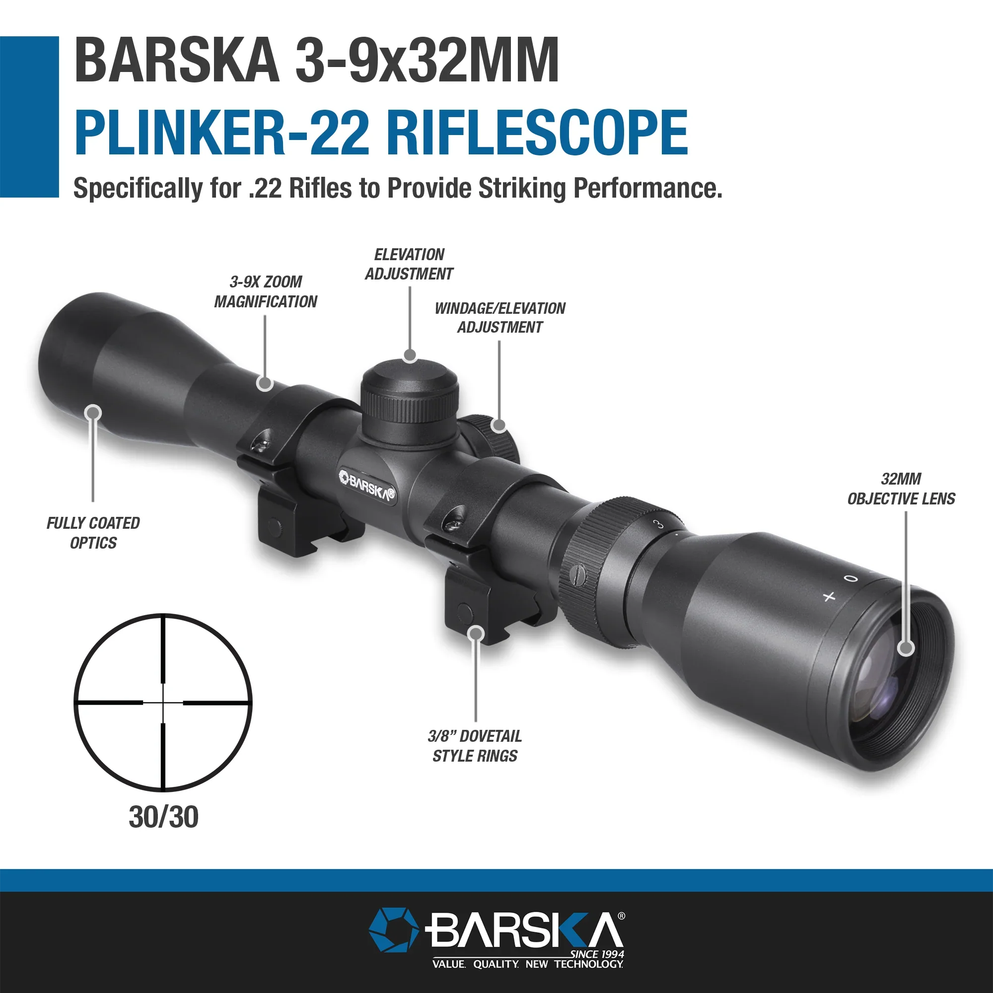3-9x32mm Plinker-22 30/30 Rifle Scope with Rings | AC10380 - Image 11