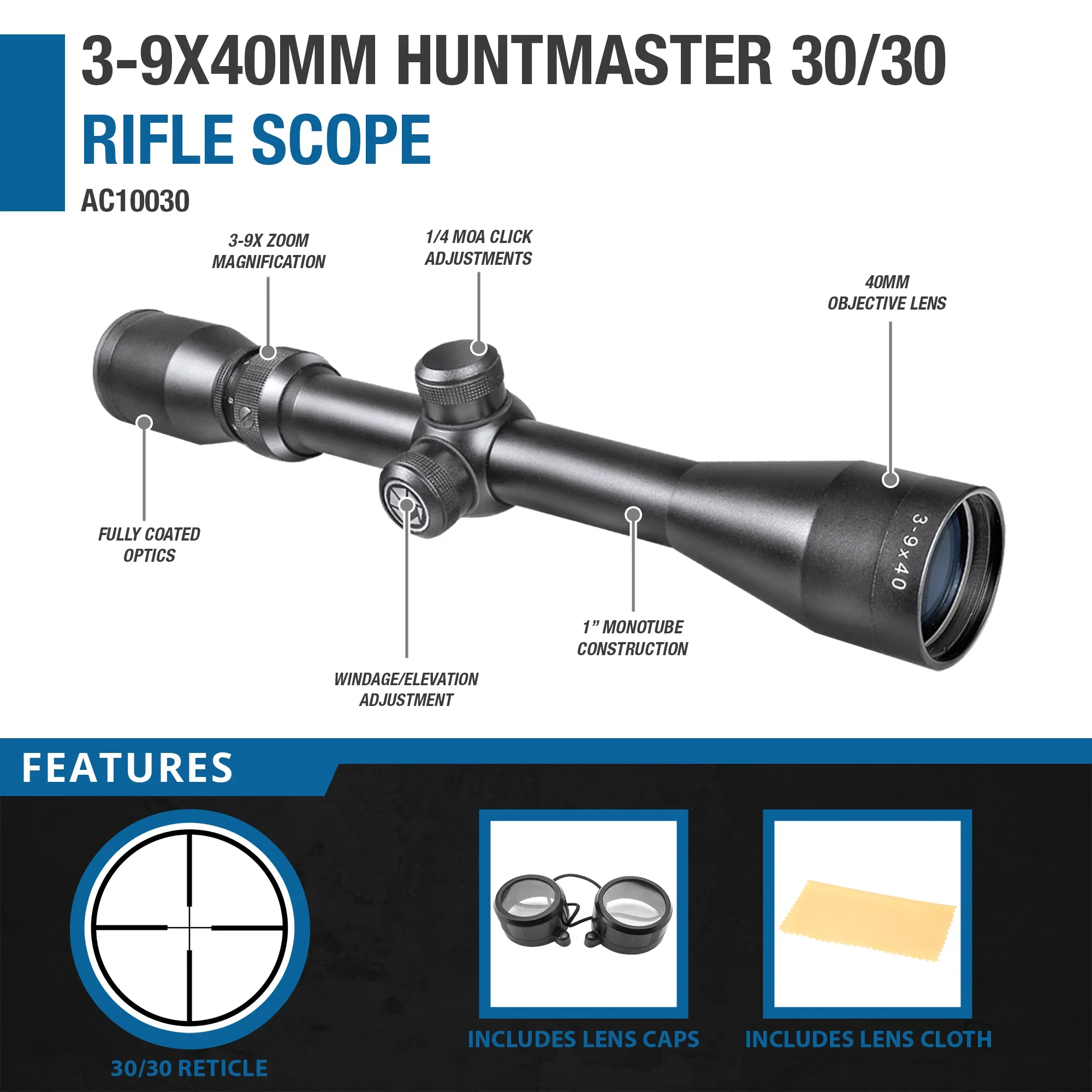 3-9x40mm Huntmaster 30/30 Rifle Scope | AC10030 - Image 3