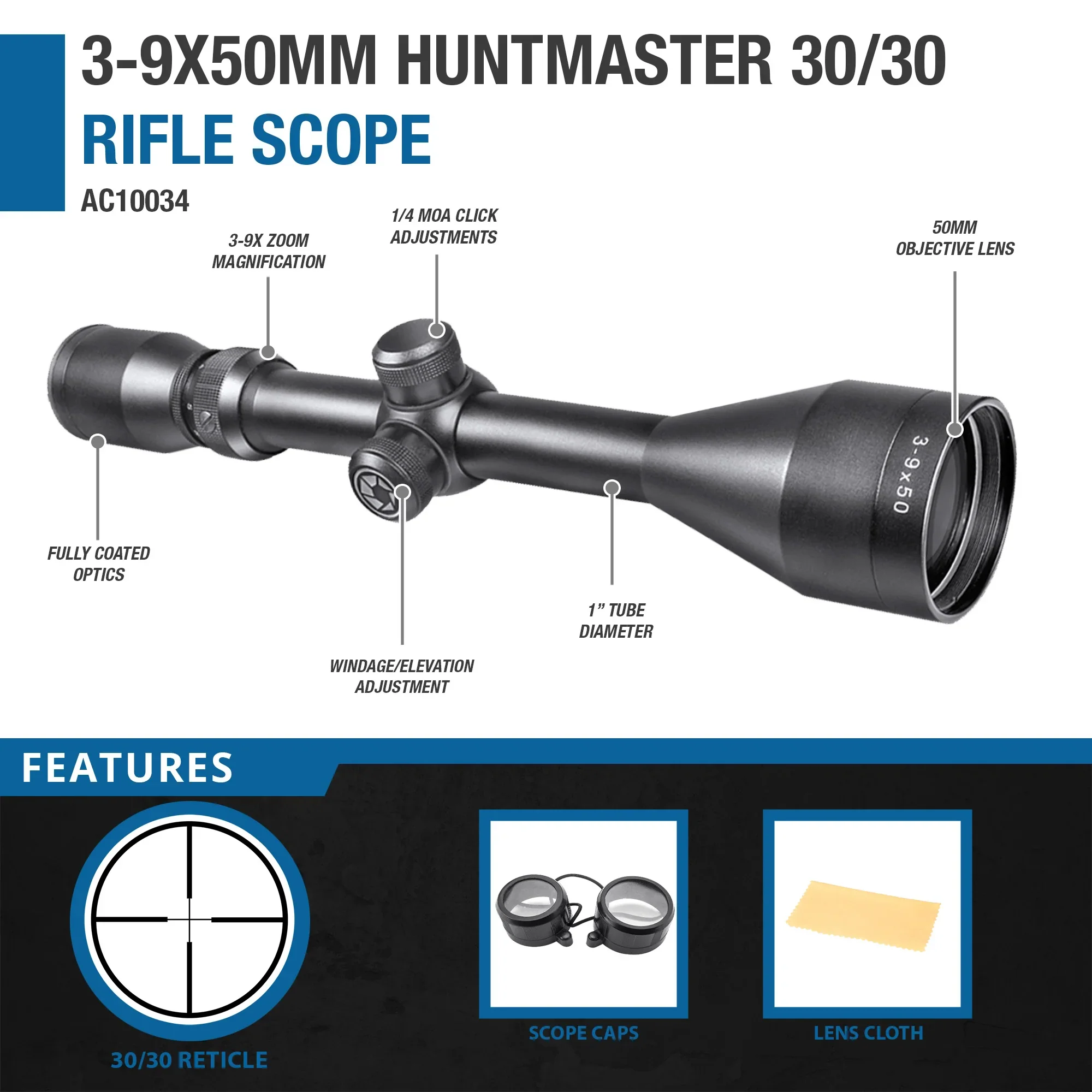 3-9x50mm Huntmaster 30/30 Rifle Scope | AC10034 - Image 4