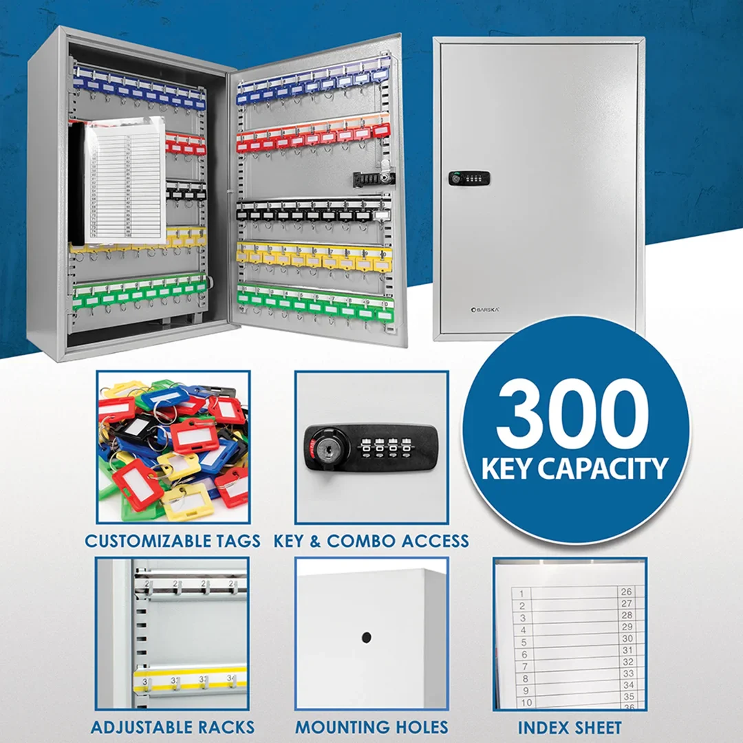 300 Capacity Adjustable Key Cabinet with Combination & Key Lock, Grey | CB13562 - Image 12