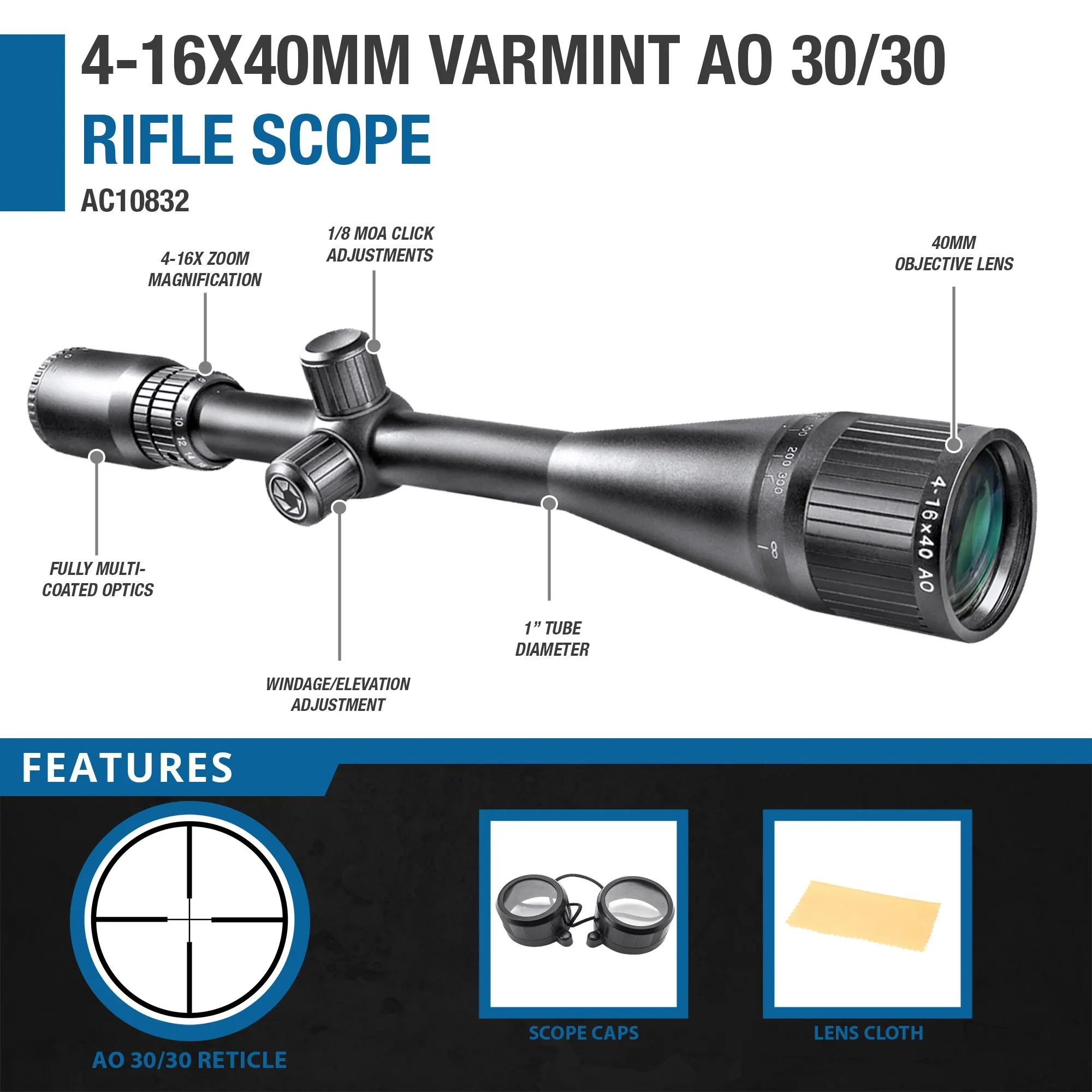 4-16x40mm Varmint AO 30/30 Rifle Scope | AC10832 - Image 6