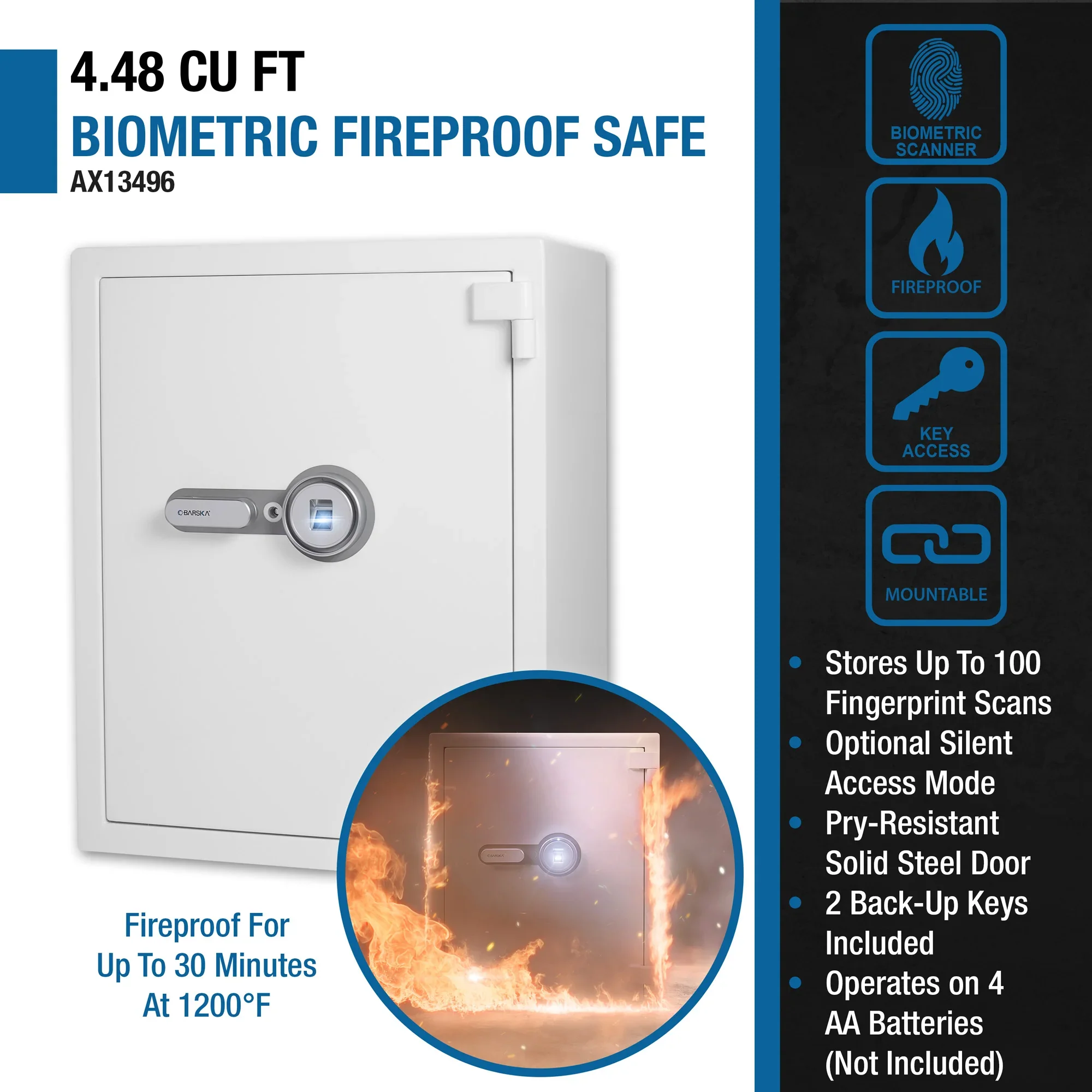 4.48 Cu. ft Biometric Fireproof Security Safe, White | AX13496 - Image 10