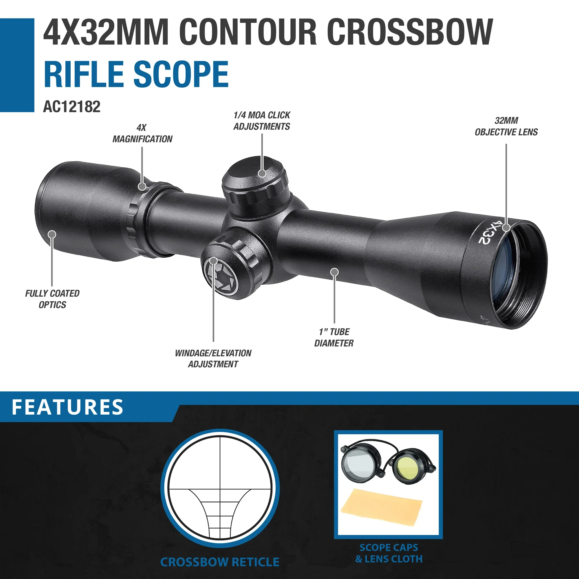 4x32mm Contour Crossbow Rifle Scope, Black | AC12182 - Image 4