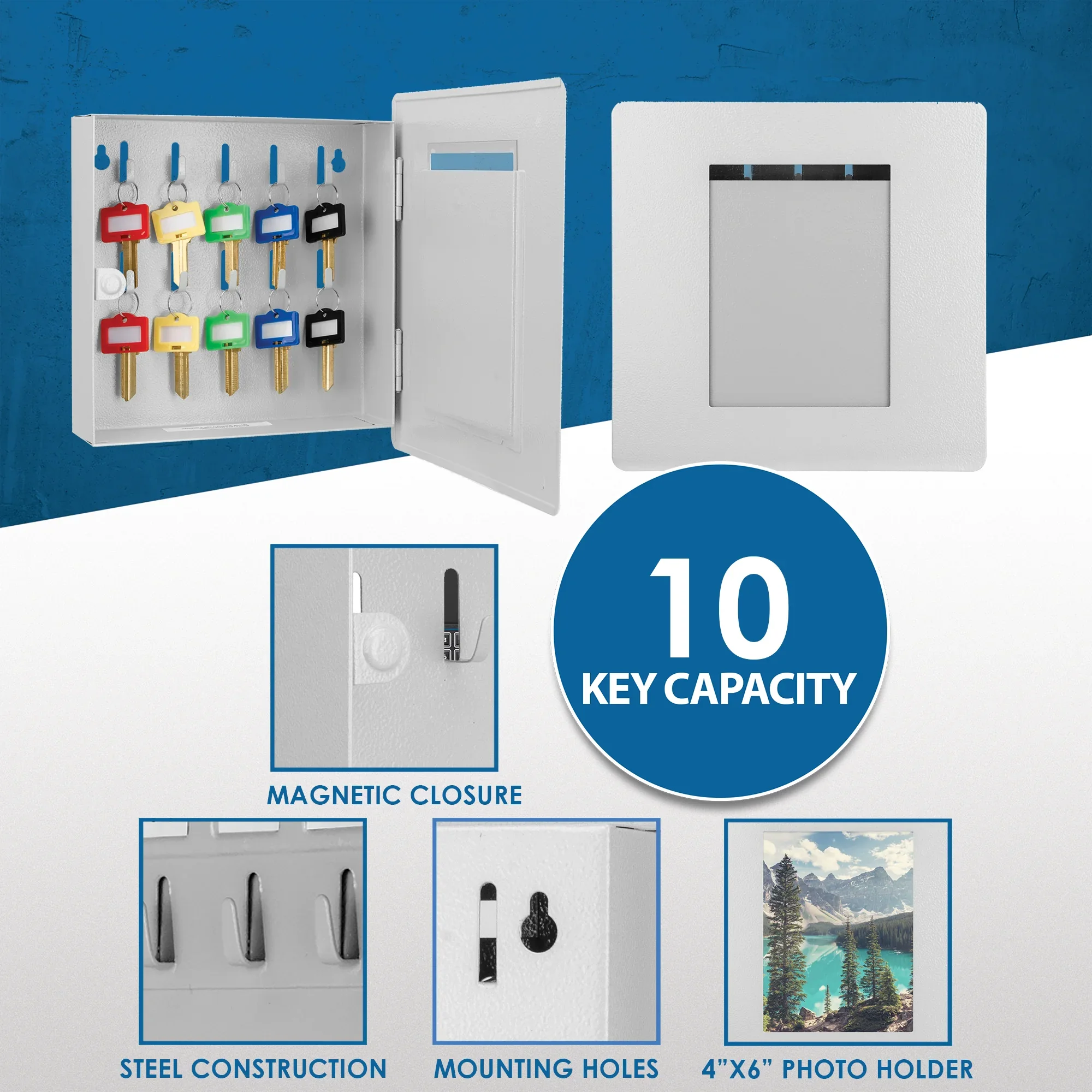 4"x6" 10 Capacity Picture Wall Mount Photo Frame Key Cabinet with Magnetic Lock, Gray | CB13060 - Image 7