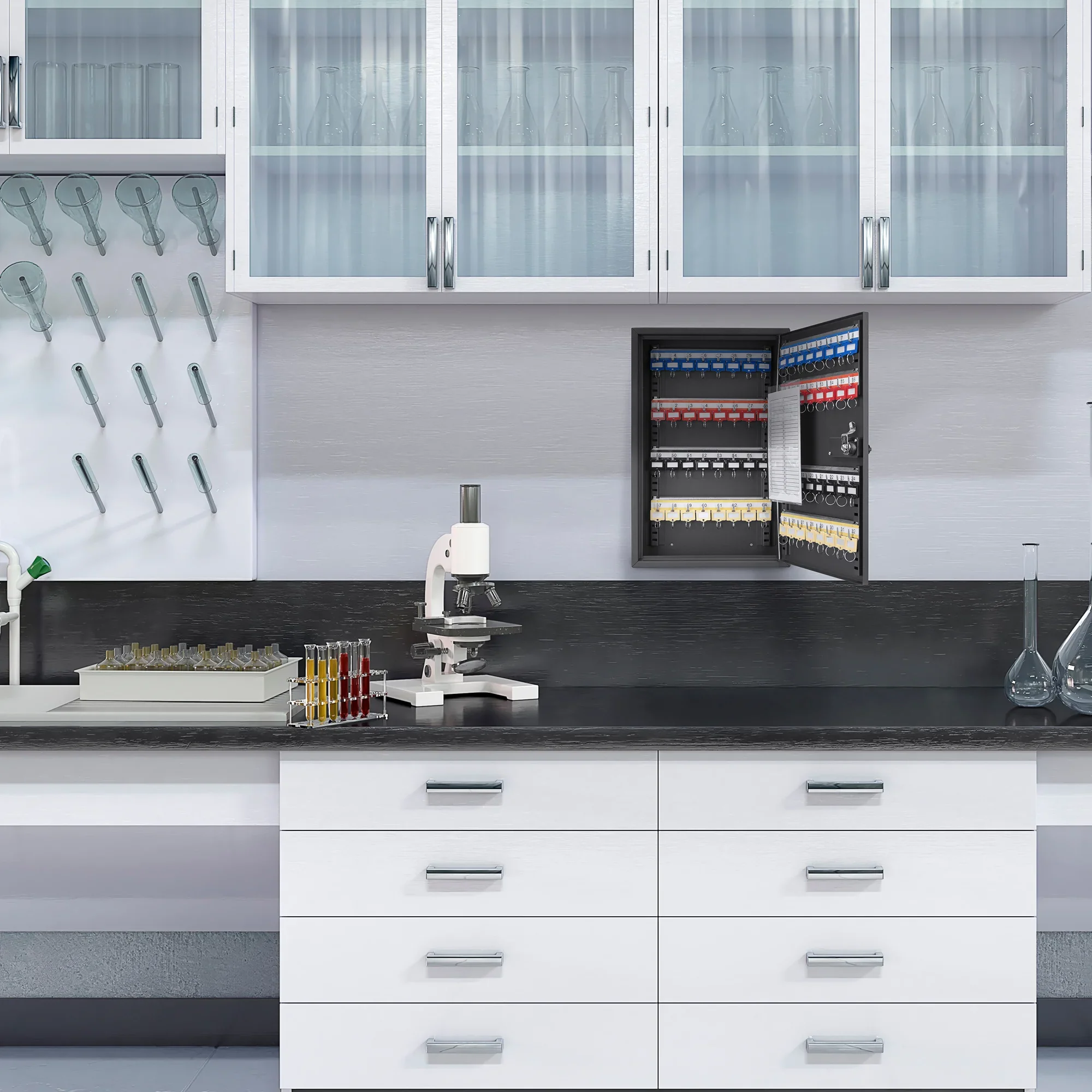 64 Capacity Adjustable Key Cabinet with Combination & Key Lock, Black | CB13264 - Image 11