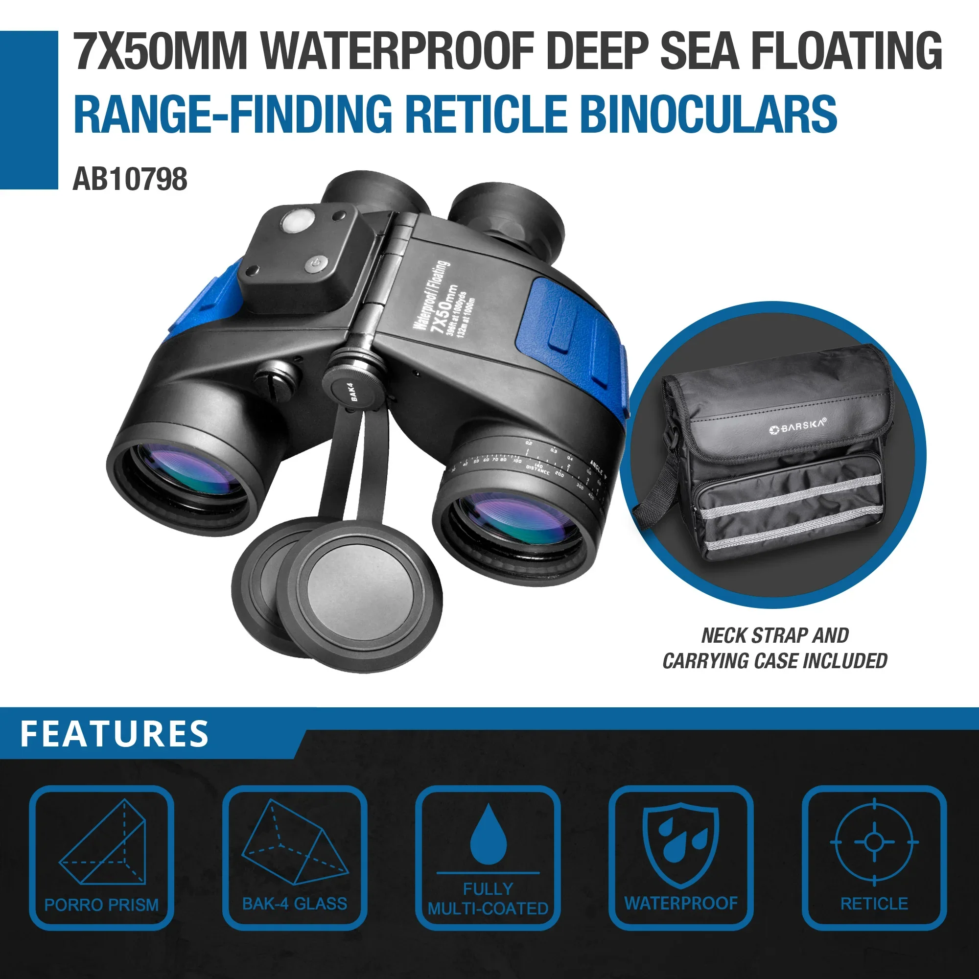7x50mm Deep Sea Floating Waterproof Range Finding Compass Reticle Binoculars | AB10798 - Image 9