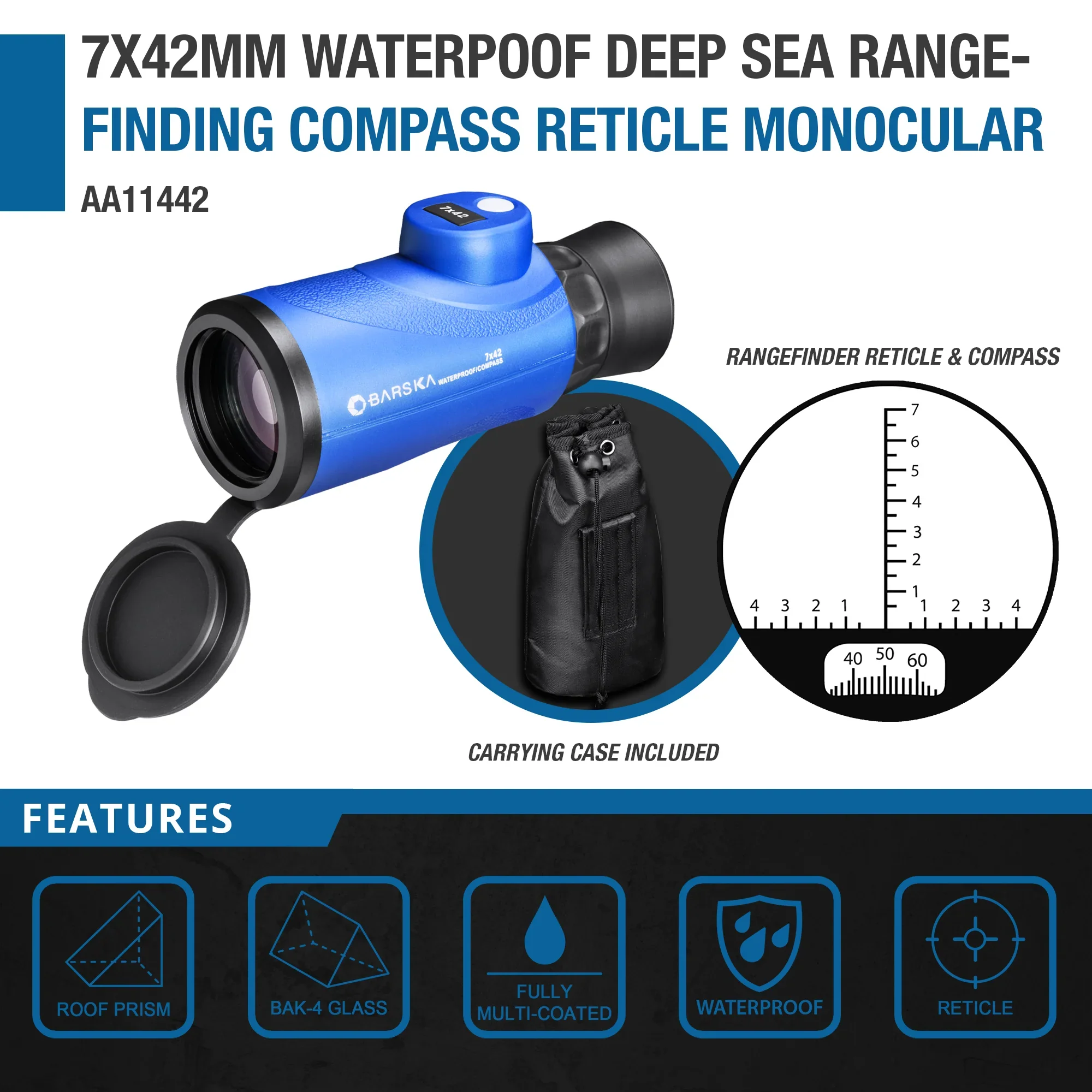 7x42mm Waterproof Deep Sea Range Finding Compass Reticle Monocular | AA11442 - Image 9
