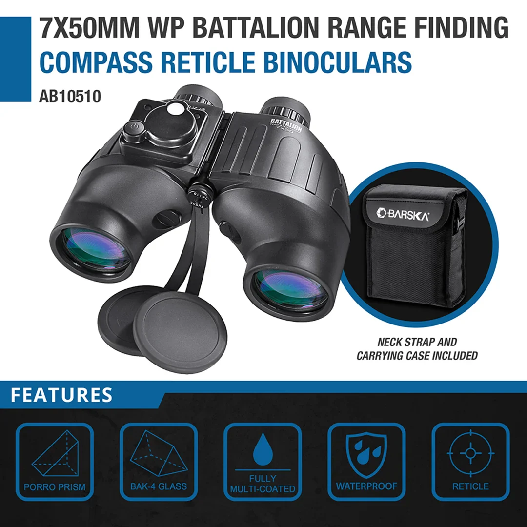 7x50mm Battalion Waterproof Range Finding Compass Reticle Binoculars | AB10510 - Image 3