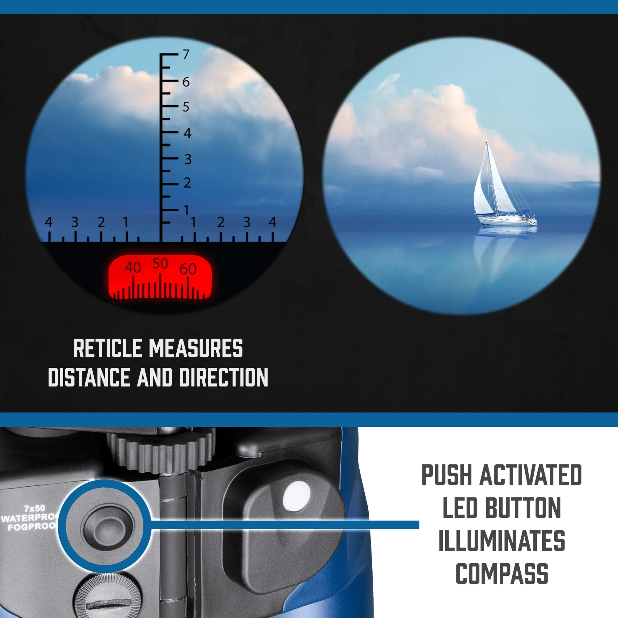 7x50mm Deep Sea Waterproof Range Finding Compass Reticle Binoculars | AB10160 - Image 10