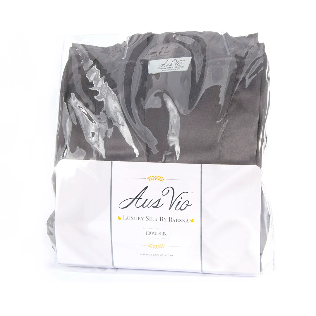 Aus Vio 100% Natural Charmeuse Silk Luxurious Satin Robe with Black Lace, Grey, Small/Medium | BM12572 - Image 4