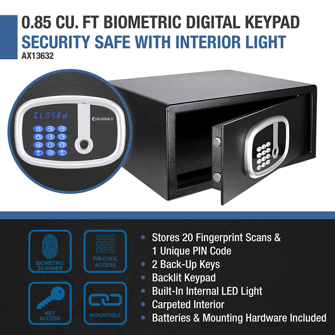 0.85 Cu. ft Biometric Digital Keypad Security Safe with Interior Light | AX13632 - Image 9