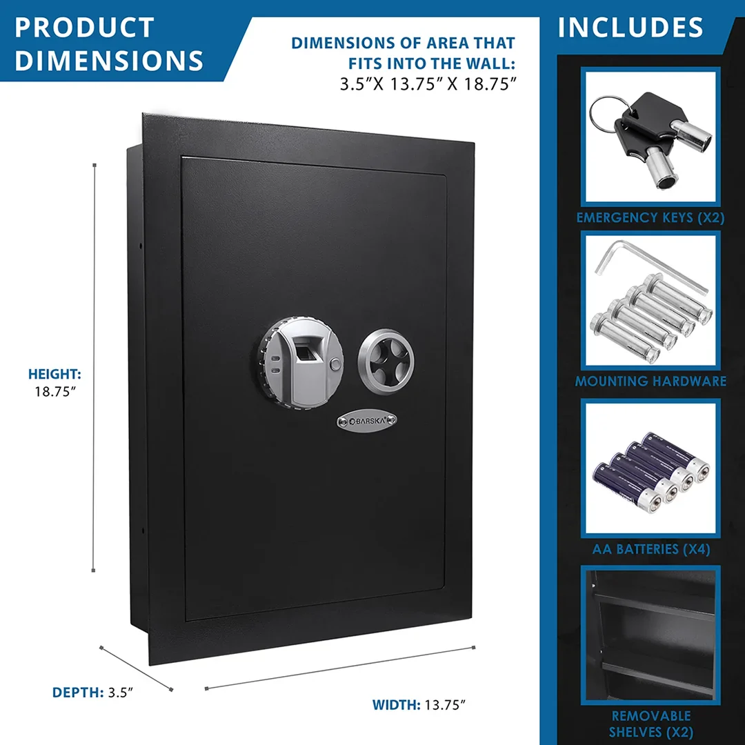 0.52 Cu. ft Black Biometric Wall Safe, Right Opening AX12038 | Left Opening AX13034 - Image 20