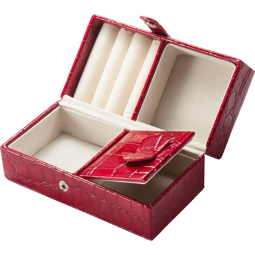 Cheri Bliss Portable Vegan Leather Croc Embossed Red Jewelry Box with Drawer, Key Lock, and Carry Handle | BF11976 - Image 3