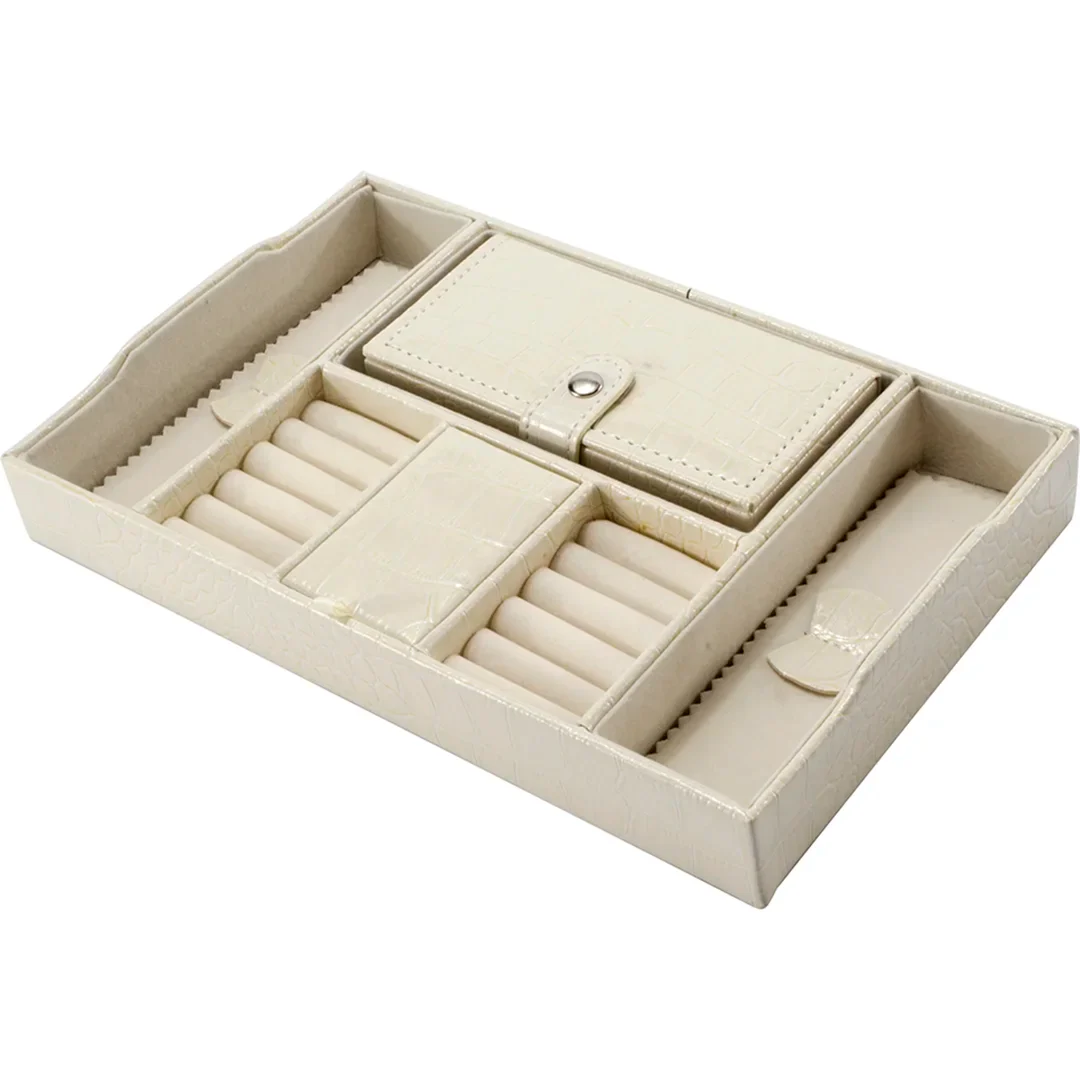 Cheri Bliss Vegan Leather Croc Embossed Cream Jewelry Box with Drawer and Key Lock  | BF12504 - Image 4
