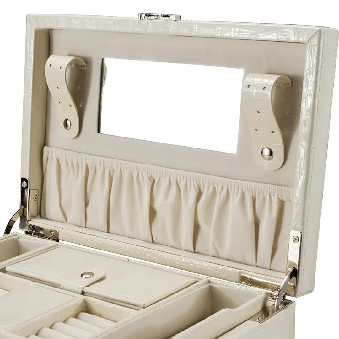 Cheri Bliss Vegan Leather Croc Embossed Cream Jewelry Box with Drawer and Key Lock  | BF12504 - Image 6