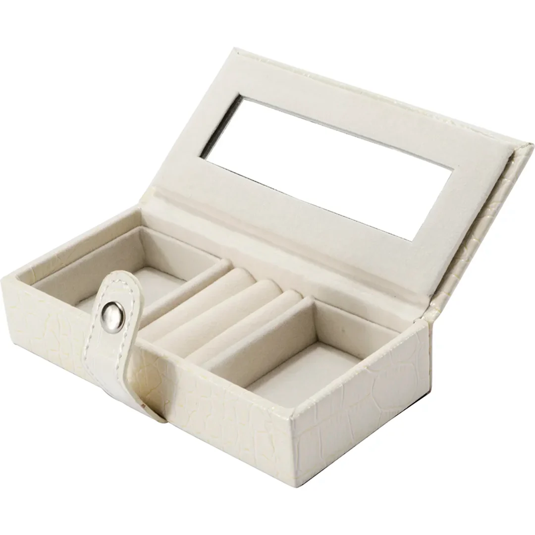 Cheri Bliss Vegan Leather Croc Embossed Cream Jewelry Box with Drawer and Key Lock  | BF12504 - Image 7