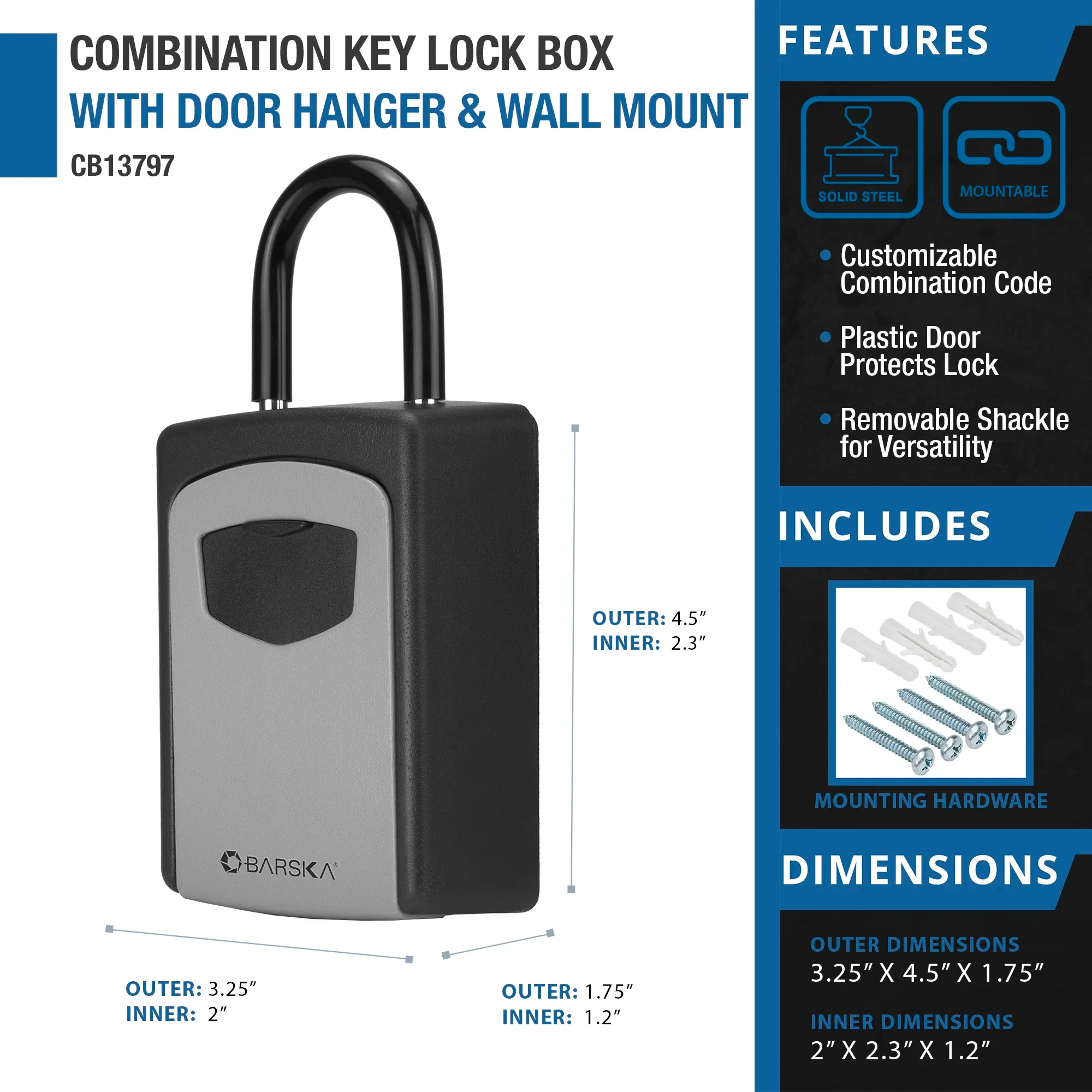 Combination Key Lock Box with Door Hanger and Wall Mount | CB13797 - Image 9
