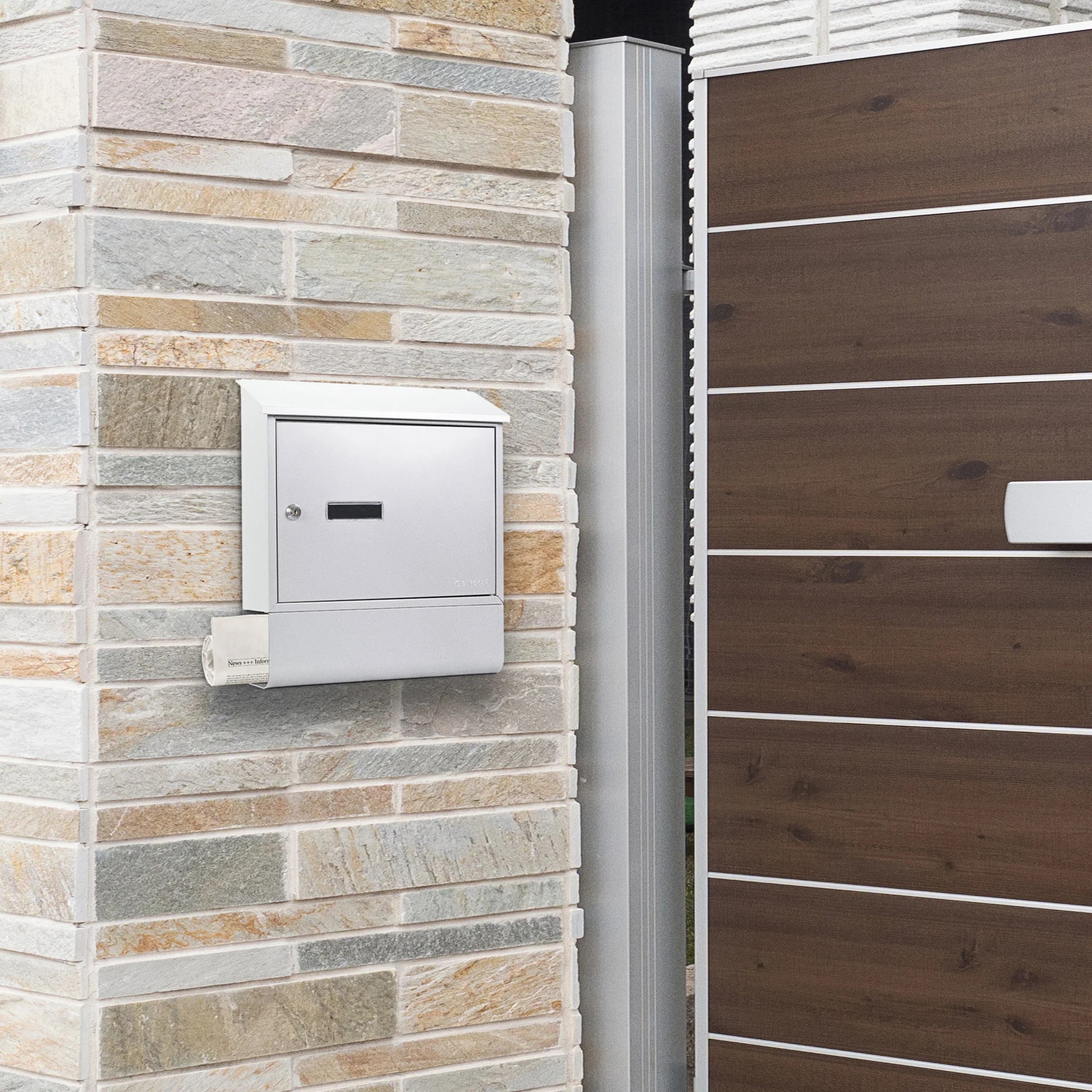 Contemporary Locking Wall Mount Mailbox with Newspaper Bucket | CB13698 - Image 10