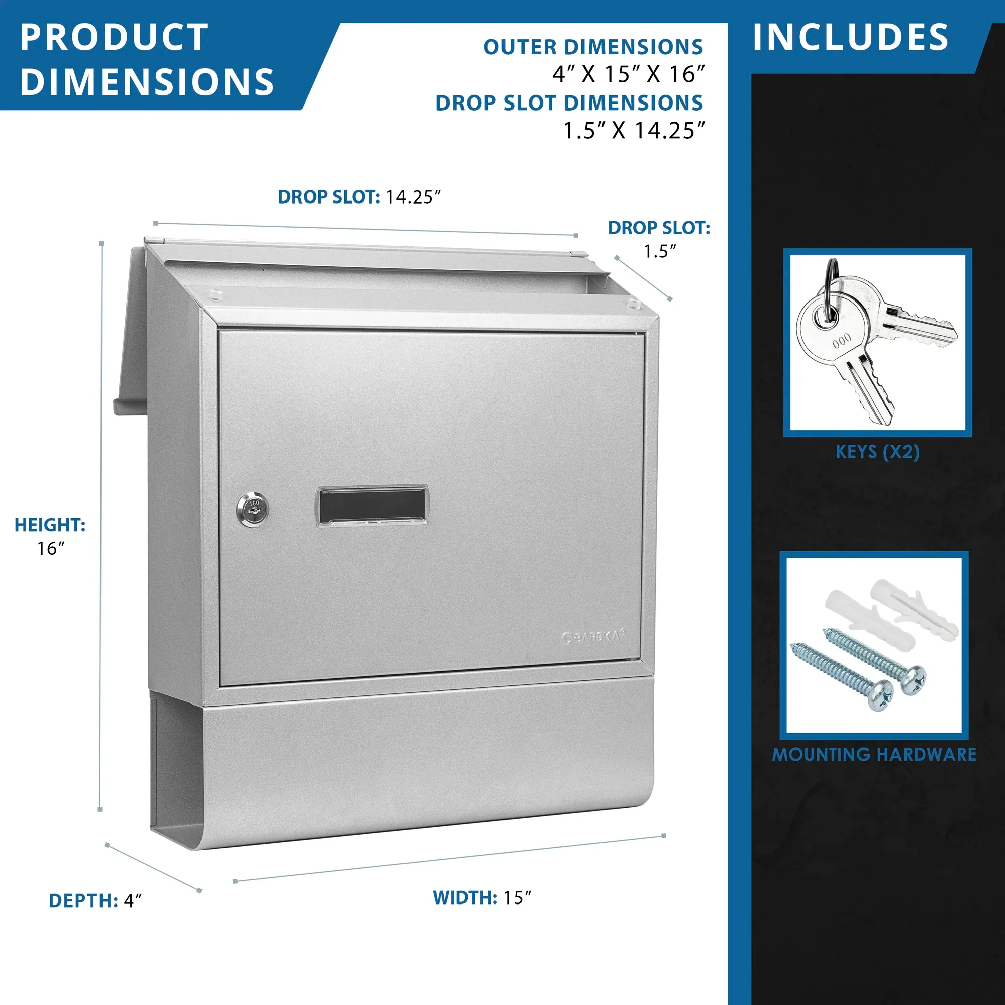 Contemporary Locking Wall Mount Mailbox with Newspaper Bucket | CB13698 - Image 8