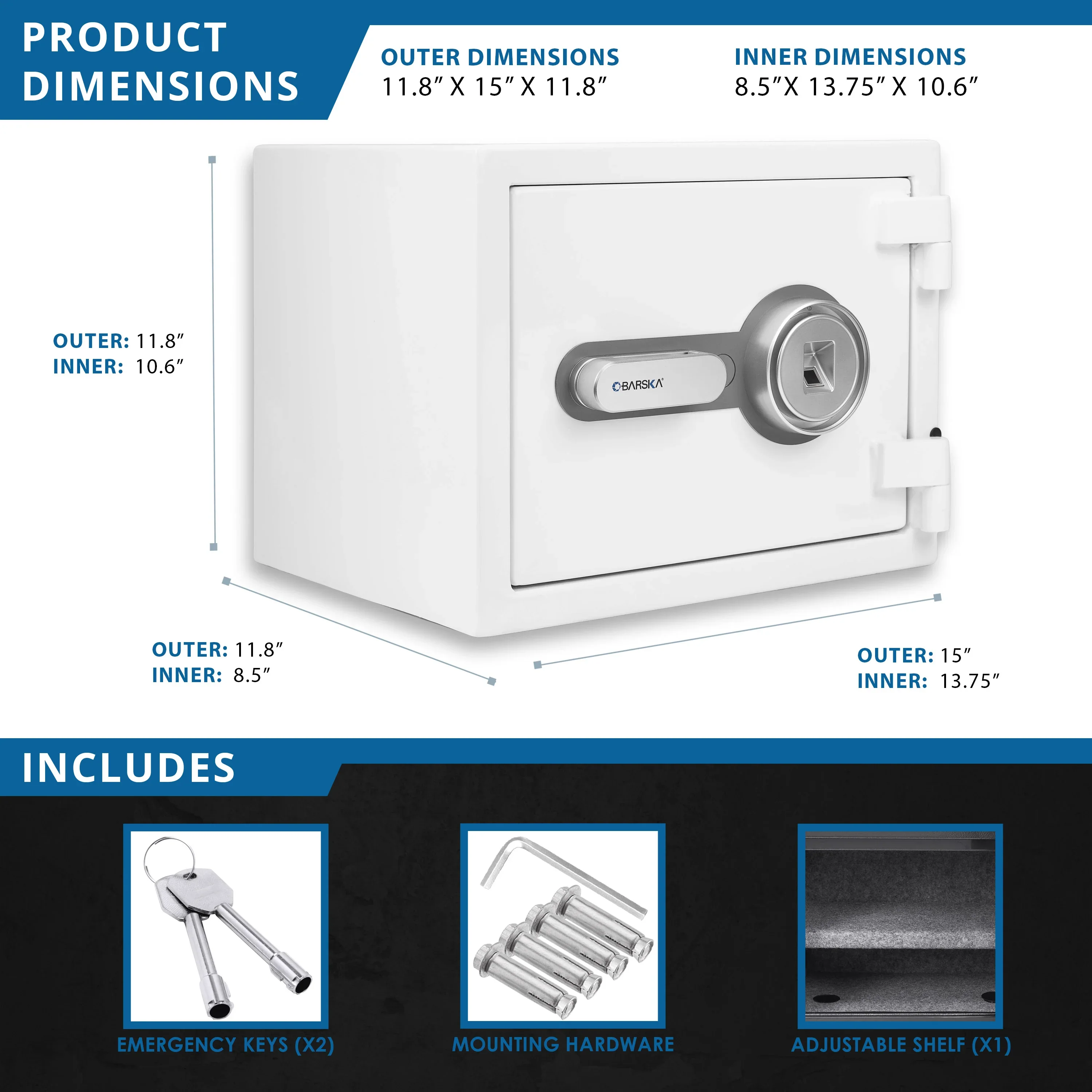 0.75 Cu. ft Biometric Fireproof Security Safe, White | AX13738 - Image 8