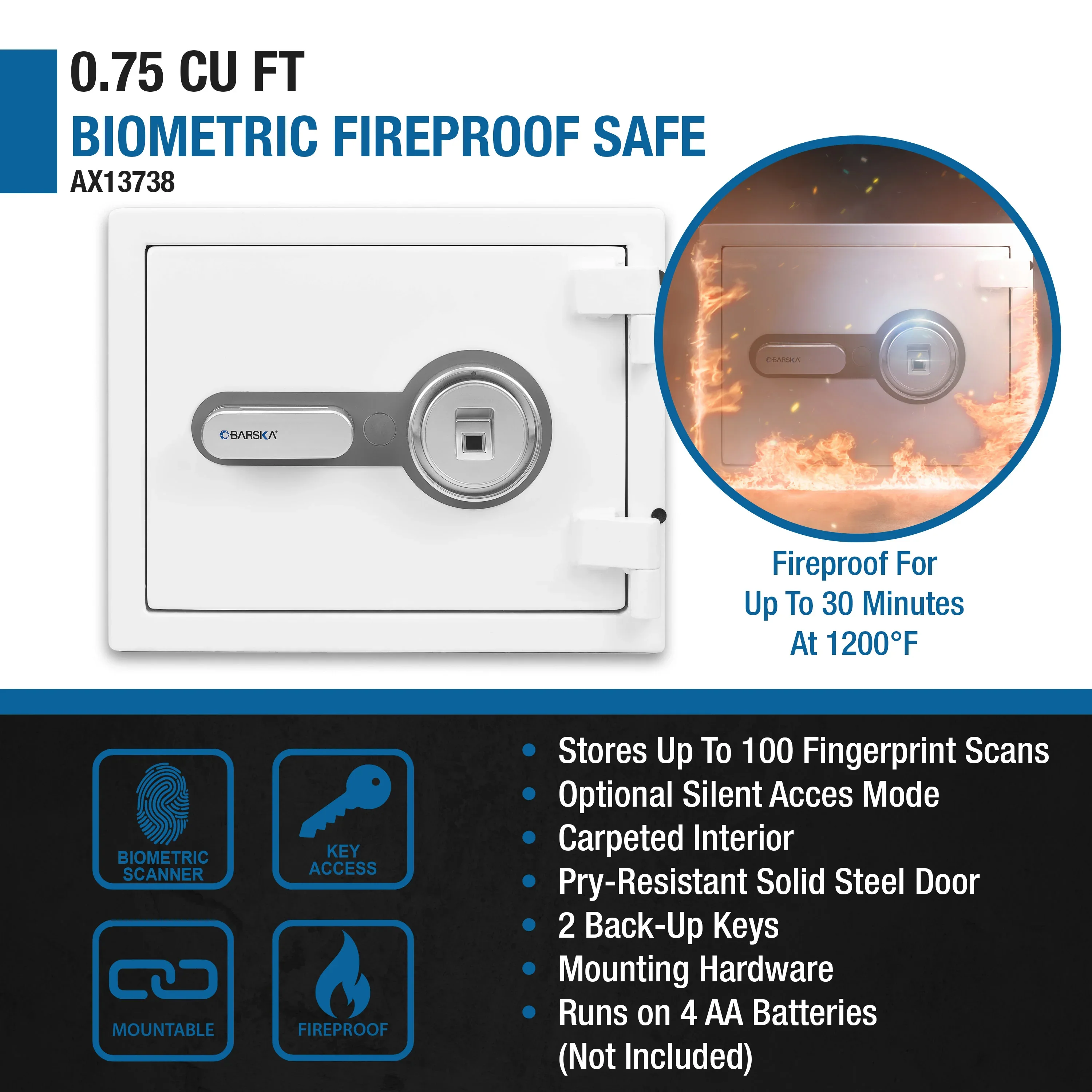 0.75 Cu. ft Biometric Fireproof Security Safe, White | AX13738 - Image 9