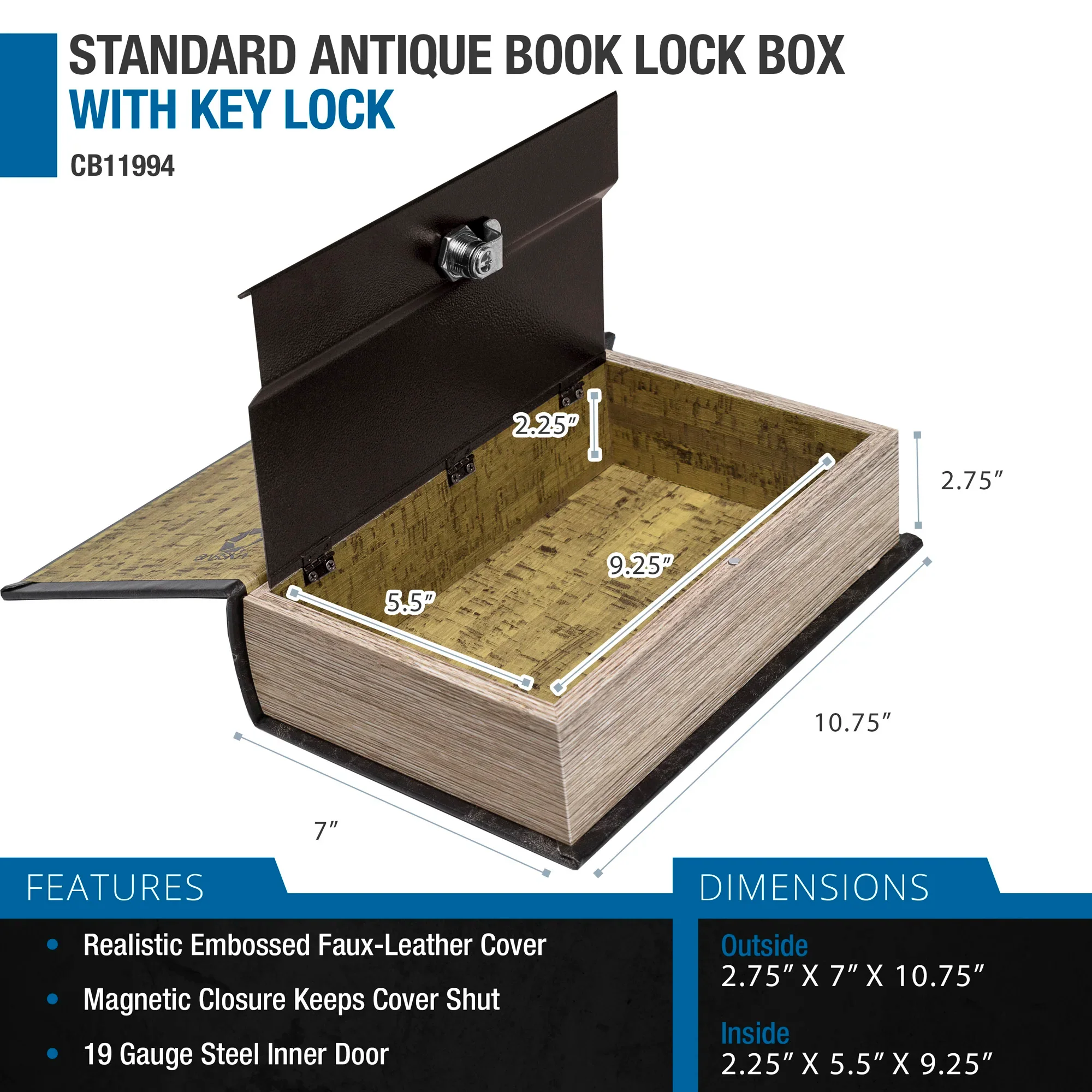 Standard Antique Book Lock Box with Key Lock | CB11994 - Image 3