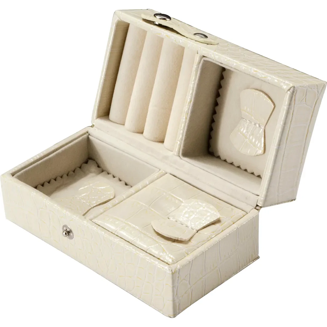 Cheri Bliss Portable Vegan Leather Croc Embossed Cream Jewelry Box with Drawer, Key Lock, and Carry Handle | BF12502 - Image 4