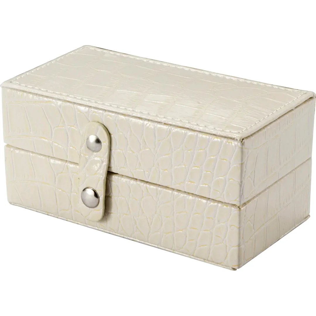 Cheri Bliss Portable Vegan Leather Croc Embossed Cream Jewelry Box with Drawer, Key Lock, and Carry Handle | BF12502 - Image 5