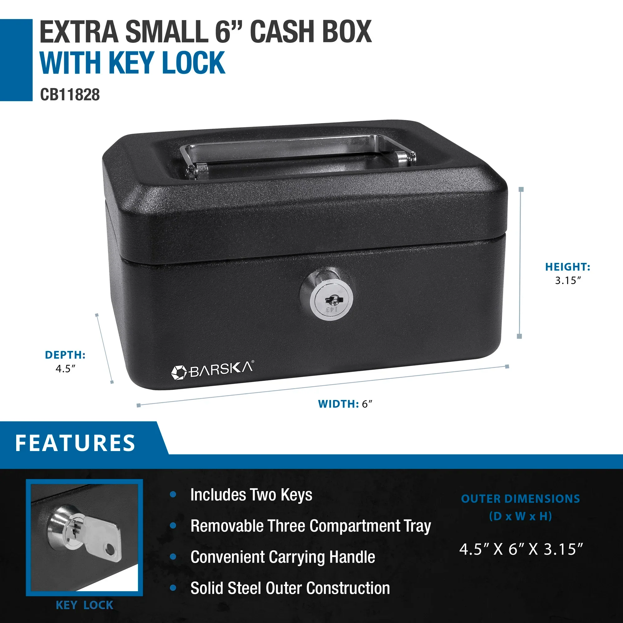 Extra Small 6" Cash Box with Key Lock | CB11828 - Image 9