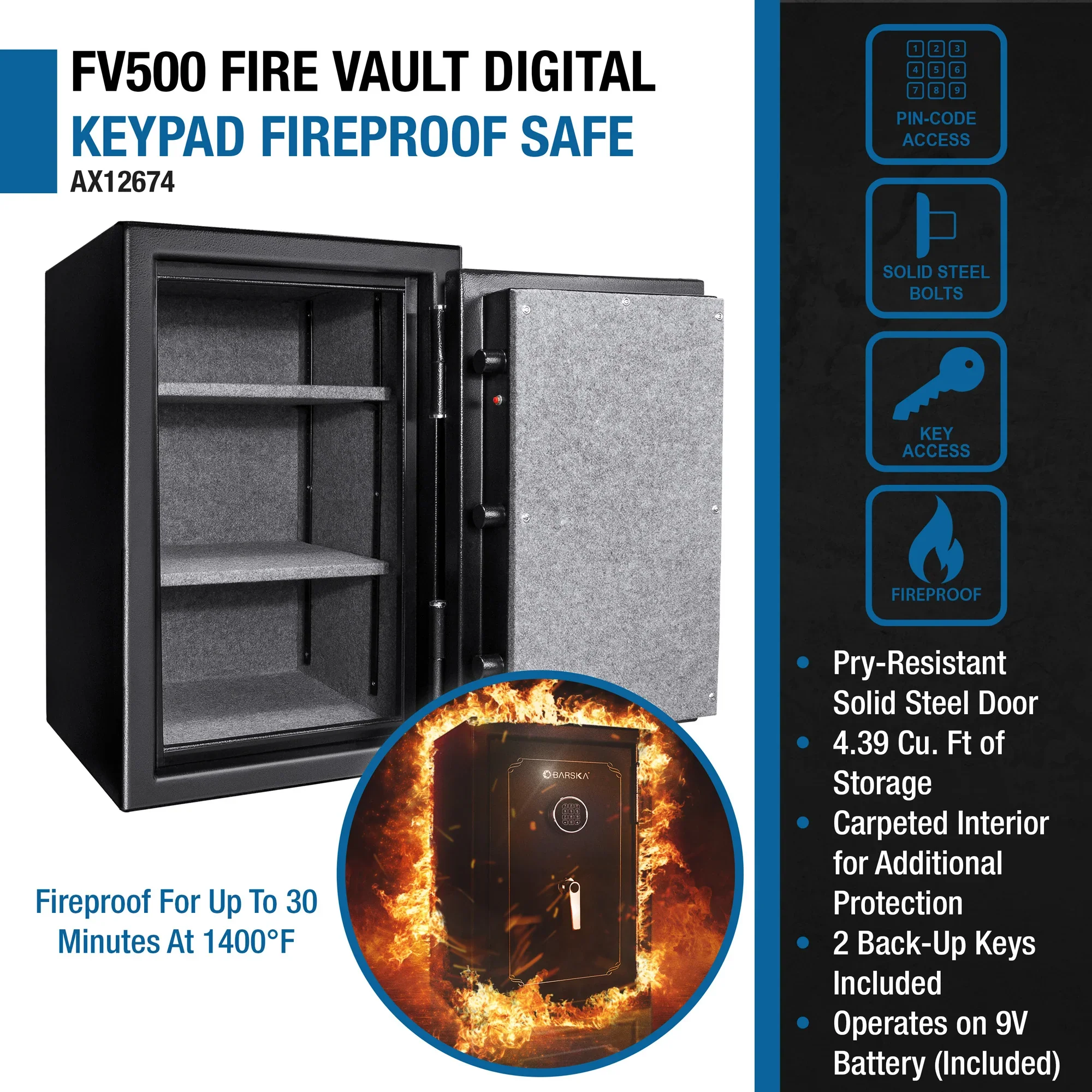 FV500 FireVault Fireproof Keypad Security Safe | AX12674 - Image 7