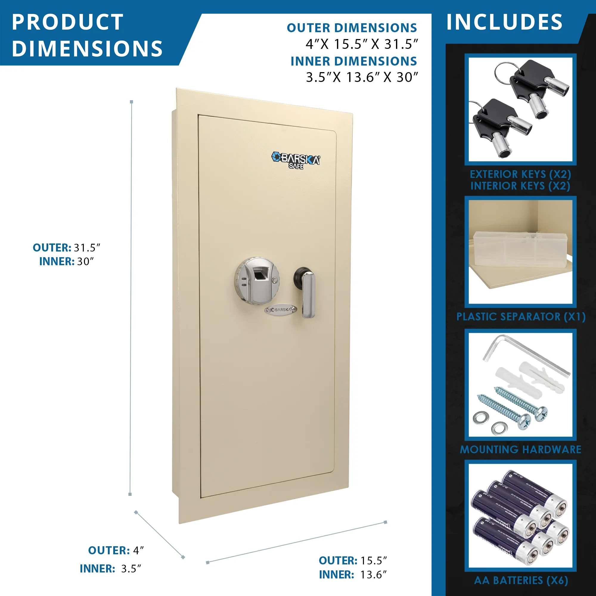 Large Beige Biometric Wall Safe, Right Opening  AX12408 | Left Opening AX12880 - Image 21